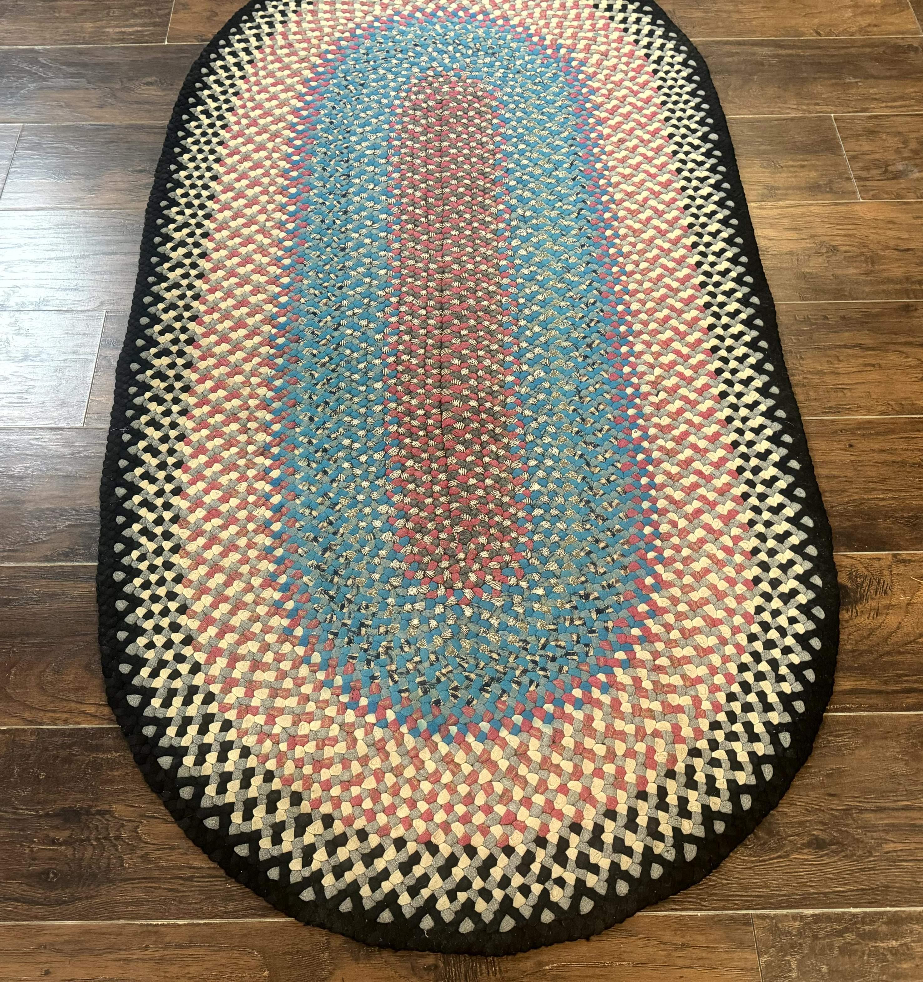 American Braided Rug 3 x 5.6, Oval Braided Rug, Multicolor, Blue - Jewel Rugs
