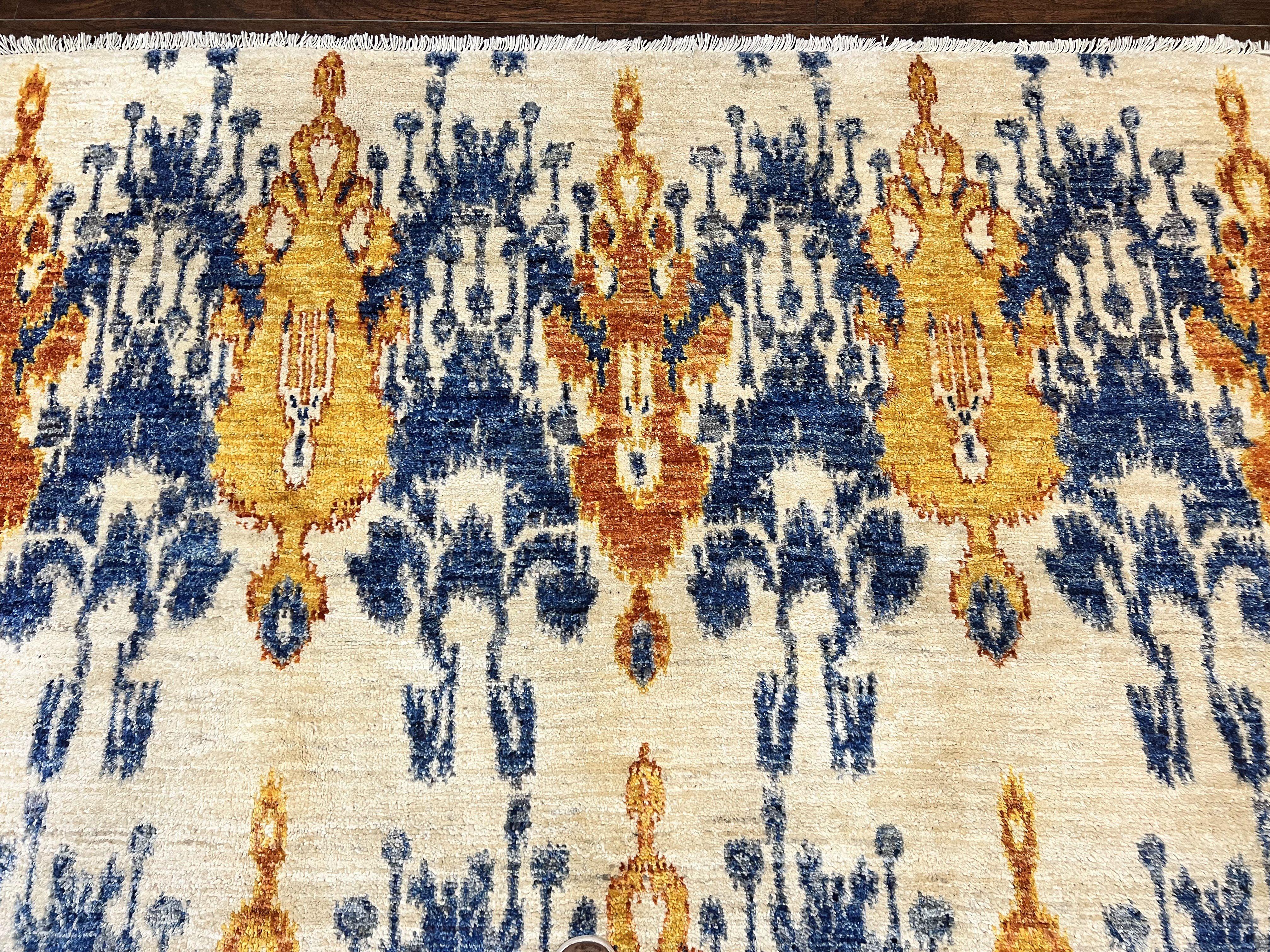 Modern Handmade Wool Rug 8x10, Oatmeat Orange Blue - Jewel Rugs