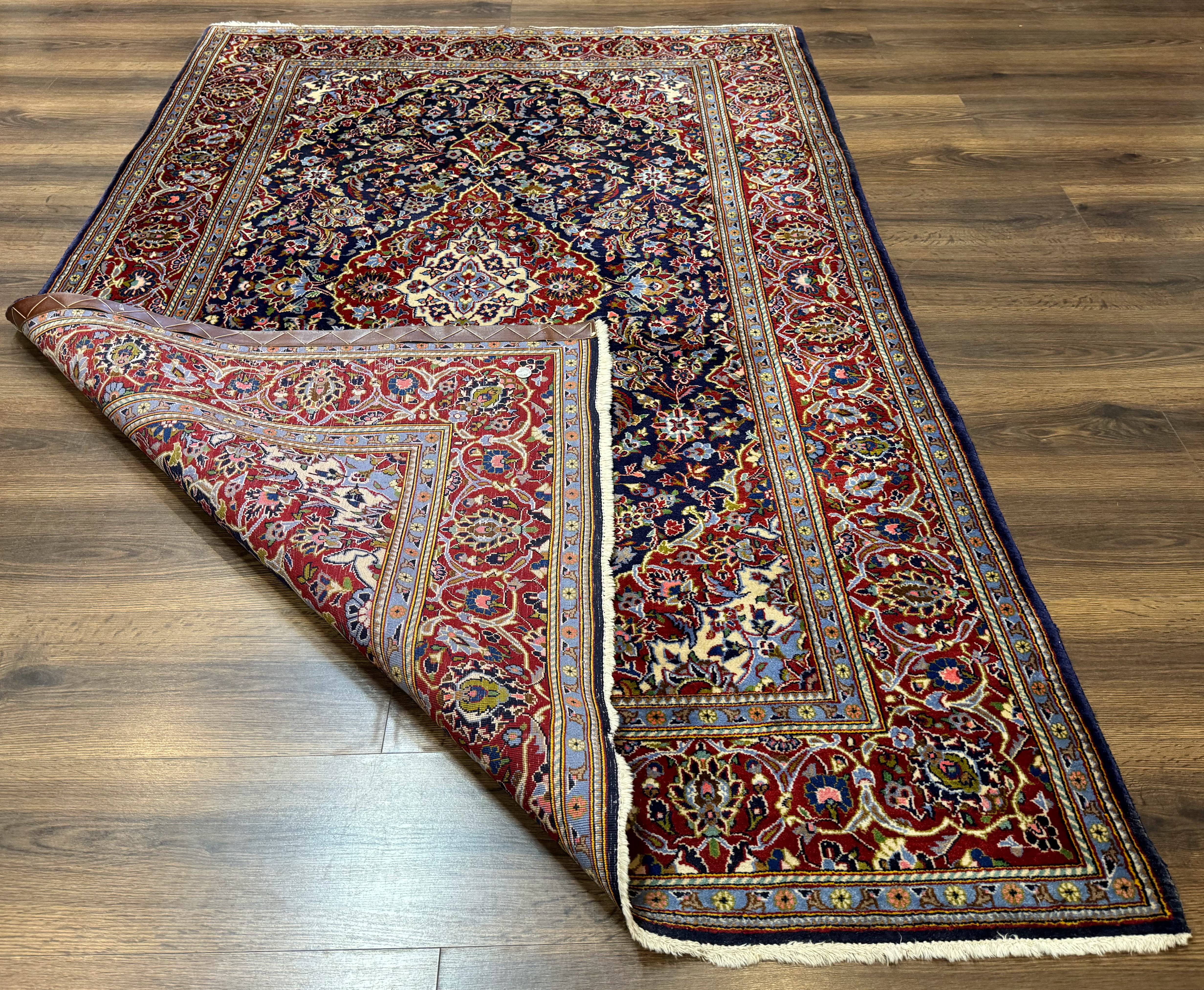 Navy Blue Persian Kashan Rug 5x7, Antique, Wool Hand Knotted Carpet - Jewel Rugs