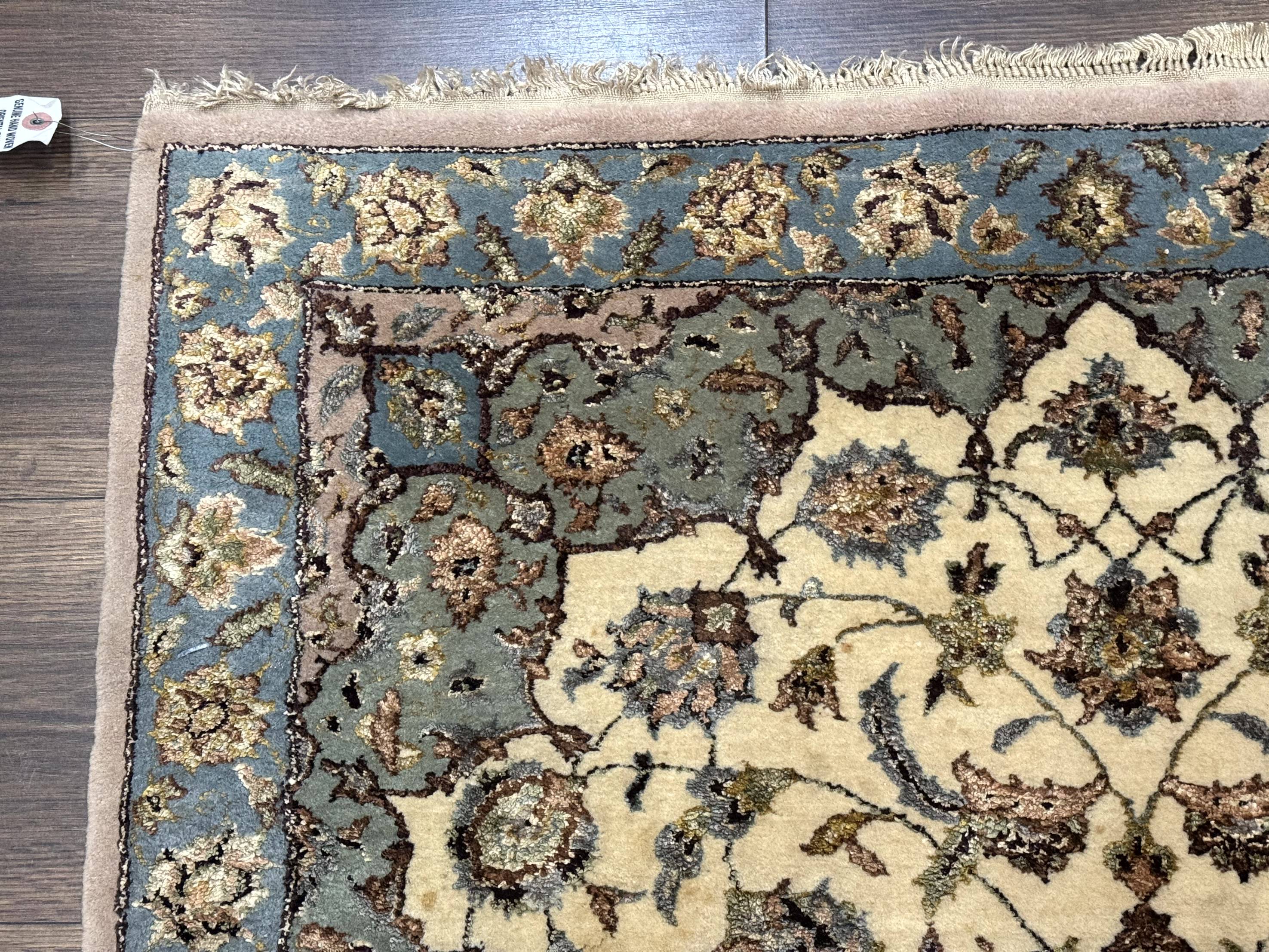 Persian Isfahan Rug 3x5, Fine 310 KPSI, Kork Wool Silk Foundation, Cream & Light Green - Jewel Rugs