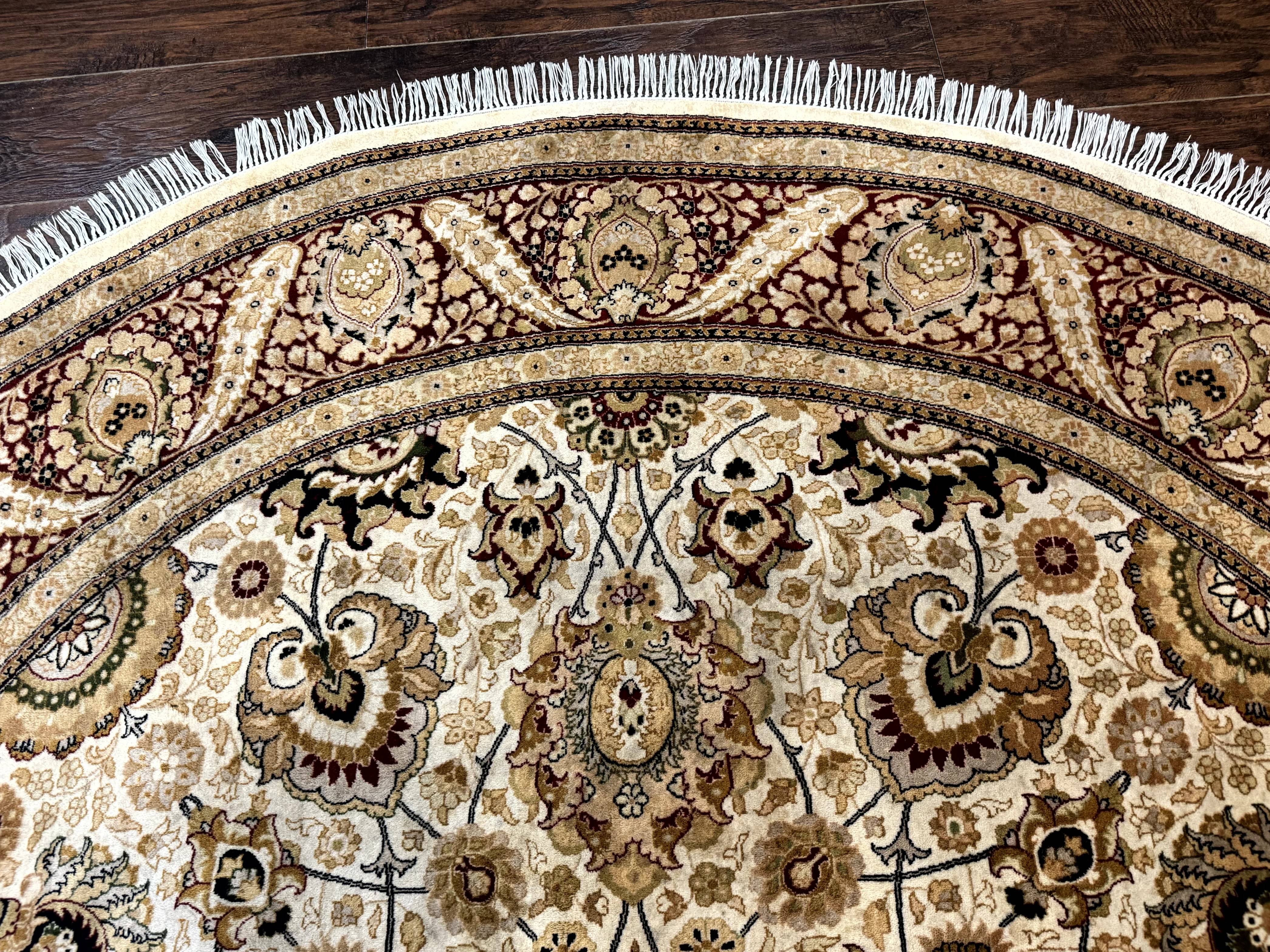 Round Pak Persian Rug 8x8, Vintage Handmade Wool Traditional Carpet, Beige Dark Red, Fine 270 KPSI - Jewel Rugs