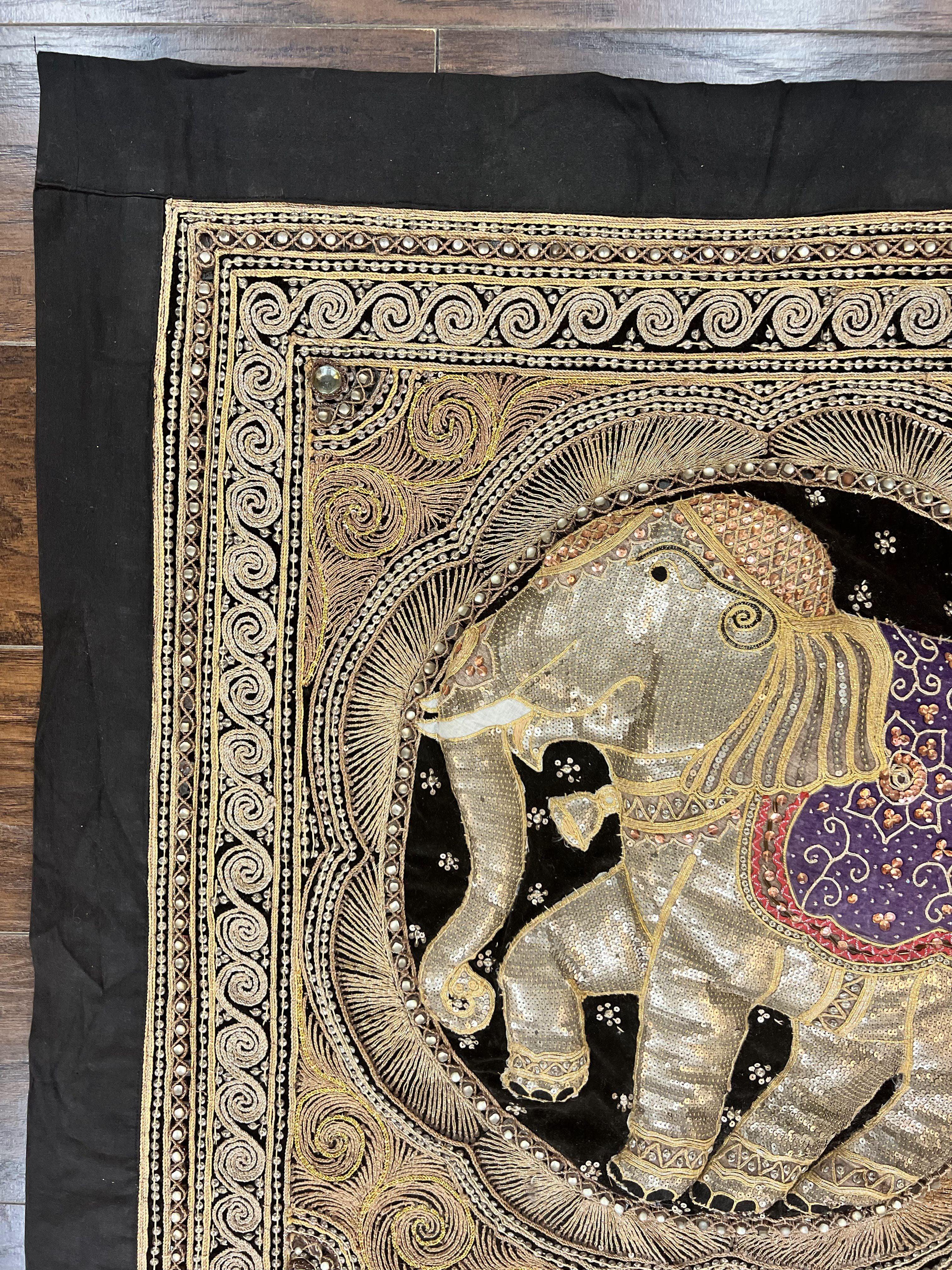 Indian Embroidery 3x3, Elephant Design, Detailed Needlepoint, Beadwork - Jewel Rugs