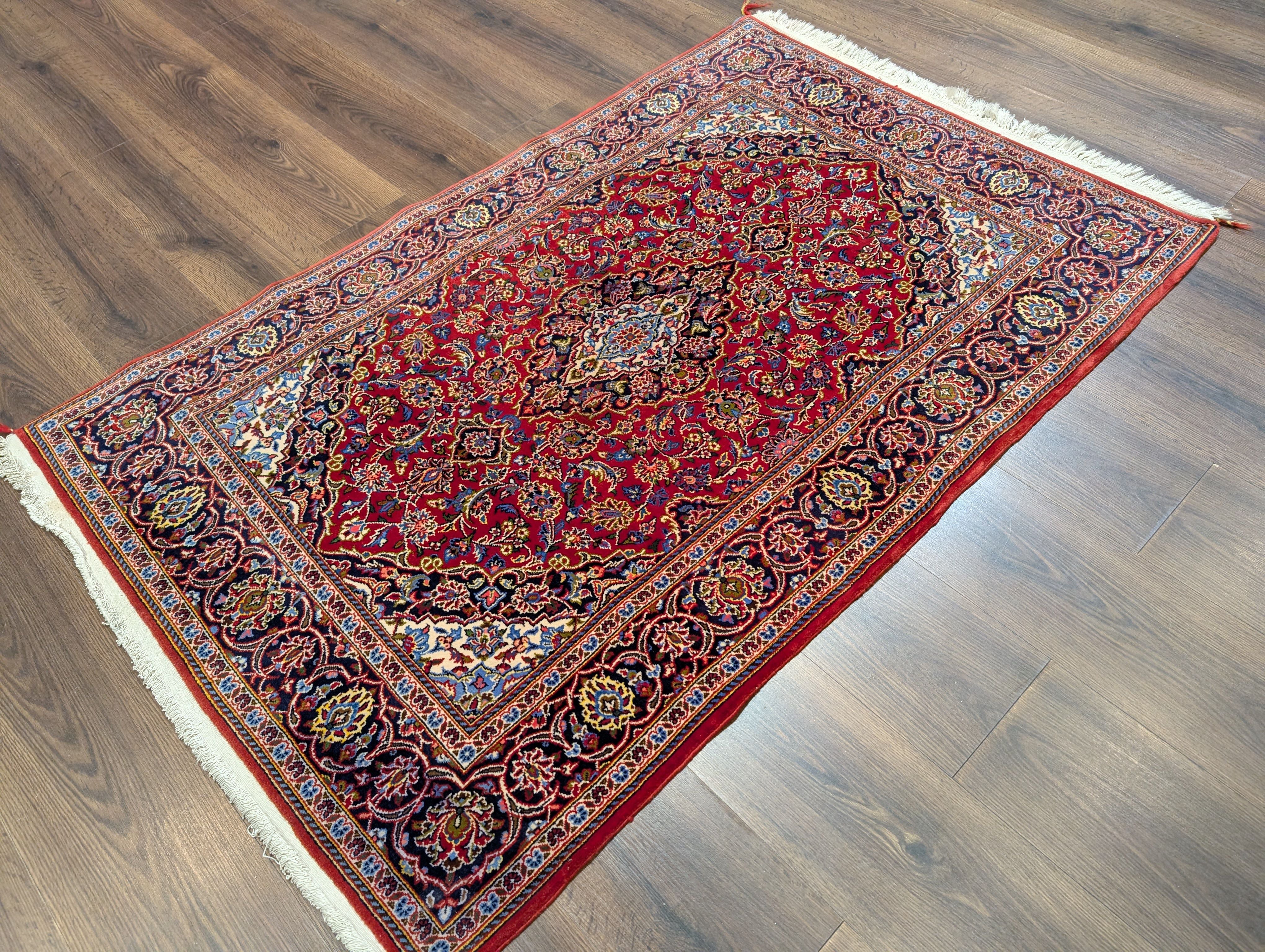 Red Persian Rug 3x5, Kashan Rug, Fine 210 KPSI, Traditional Hand Knotted Persian Carpet - Jewel Rugs