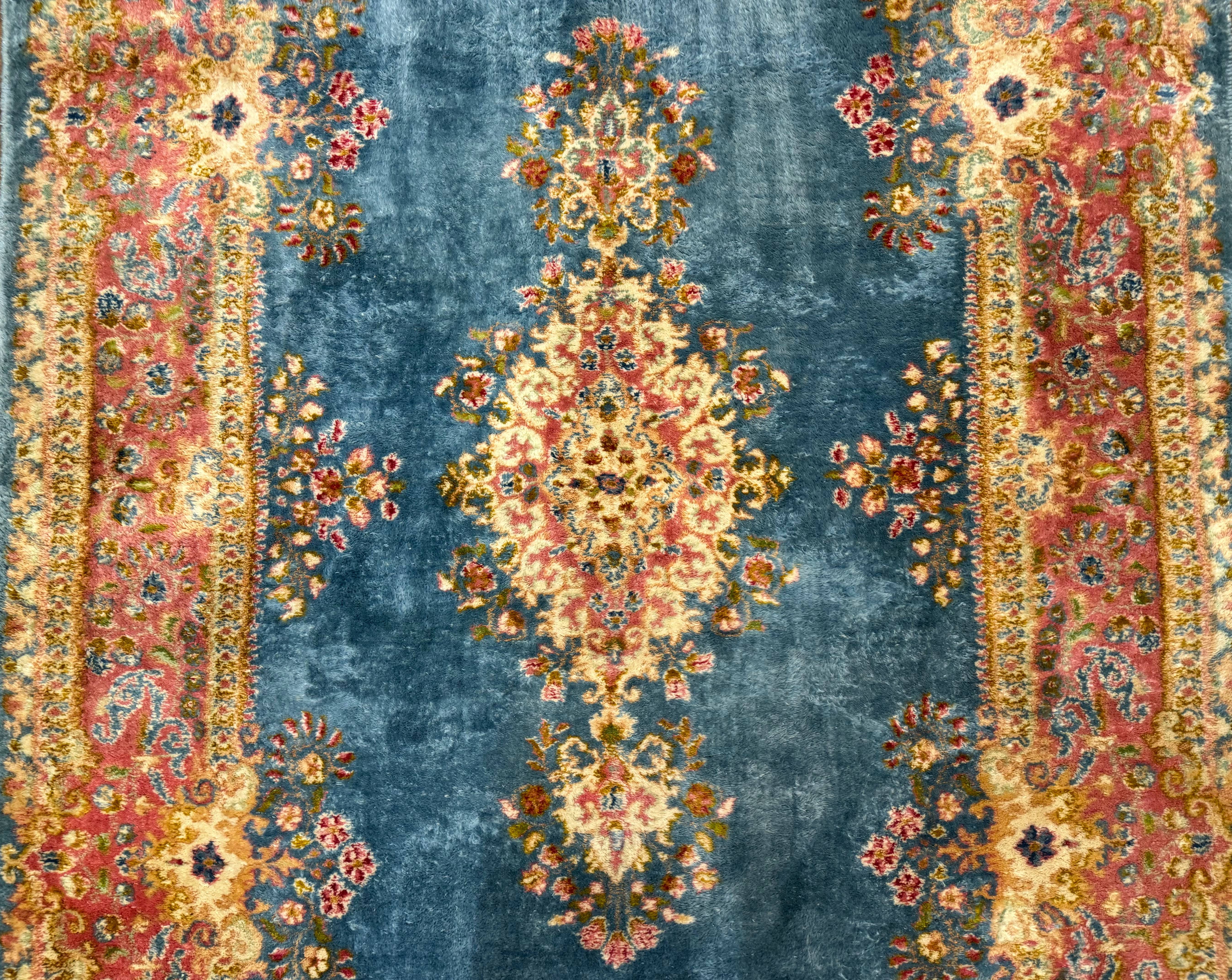 Persian Kerman Rug 5x8, Light Blue and Pink, Semi Open Field, Pastel Colors - Jewel Rugs
