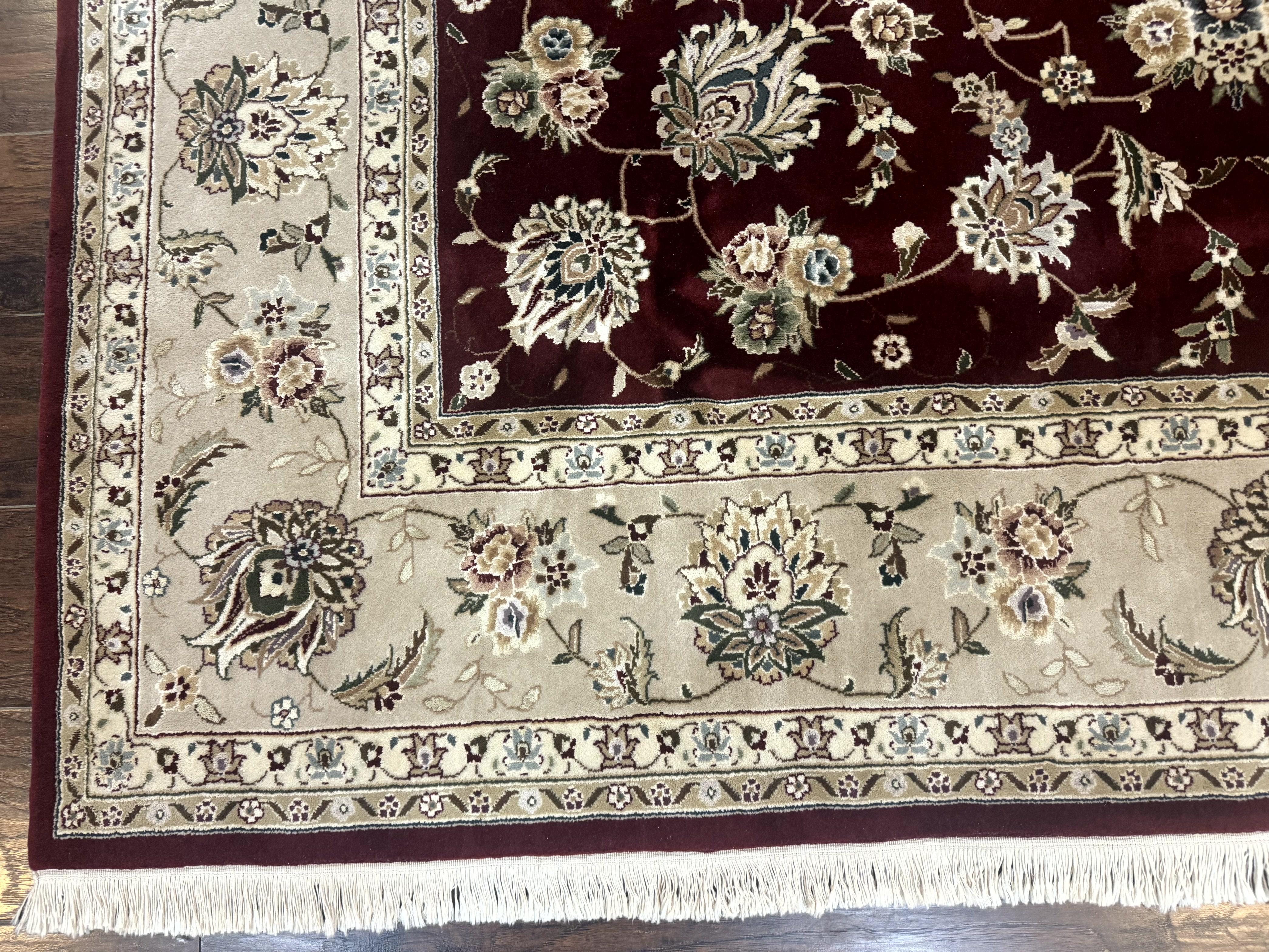 Maroon Persian Rug 8x10, Floral Allover, Traditional Area Rug, Wool and Silk Highlights, Sino Persian Carpet - Jewel Rugs