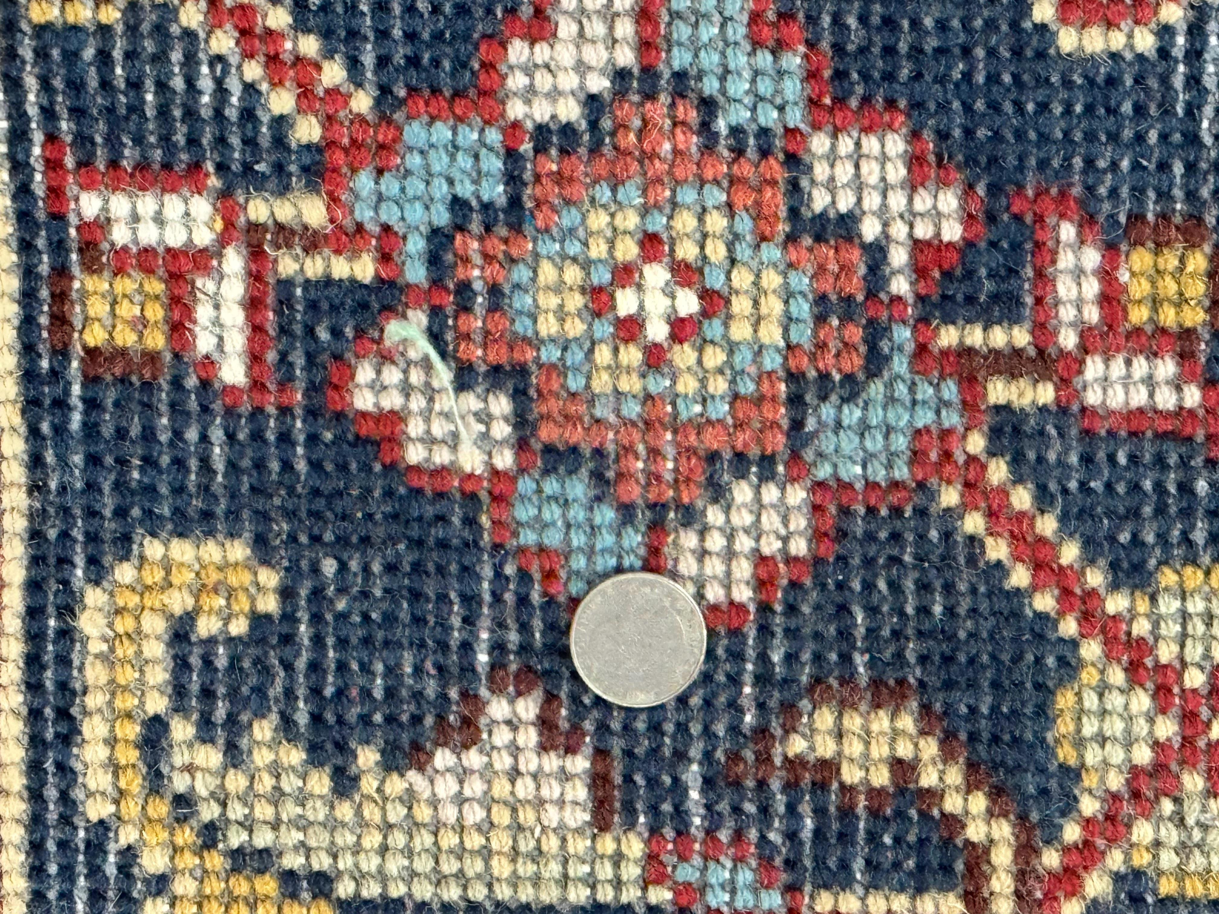 Indo Heriz Rug 8x10, Red and Navy Blue, Allover Pattern, Wool Handmade Carpet - Jewel Rugs