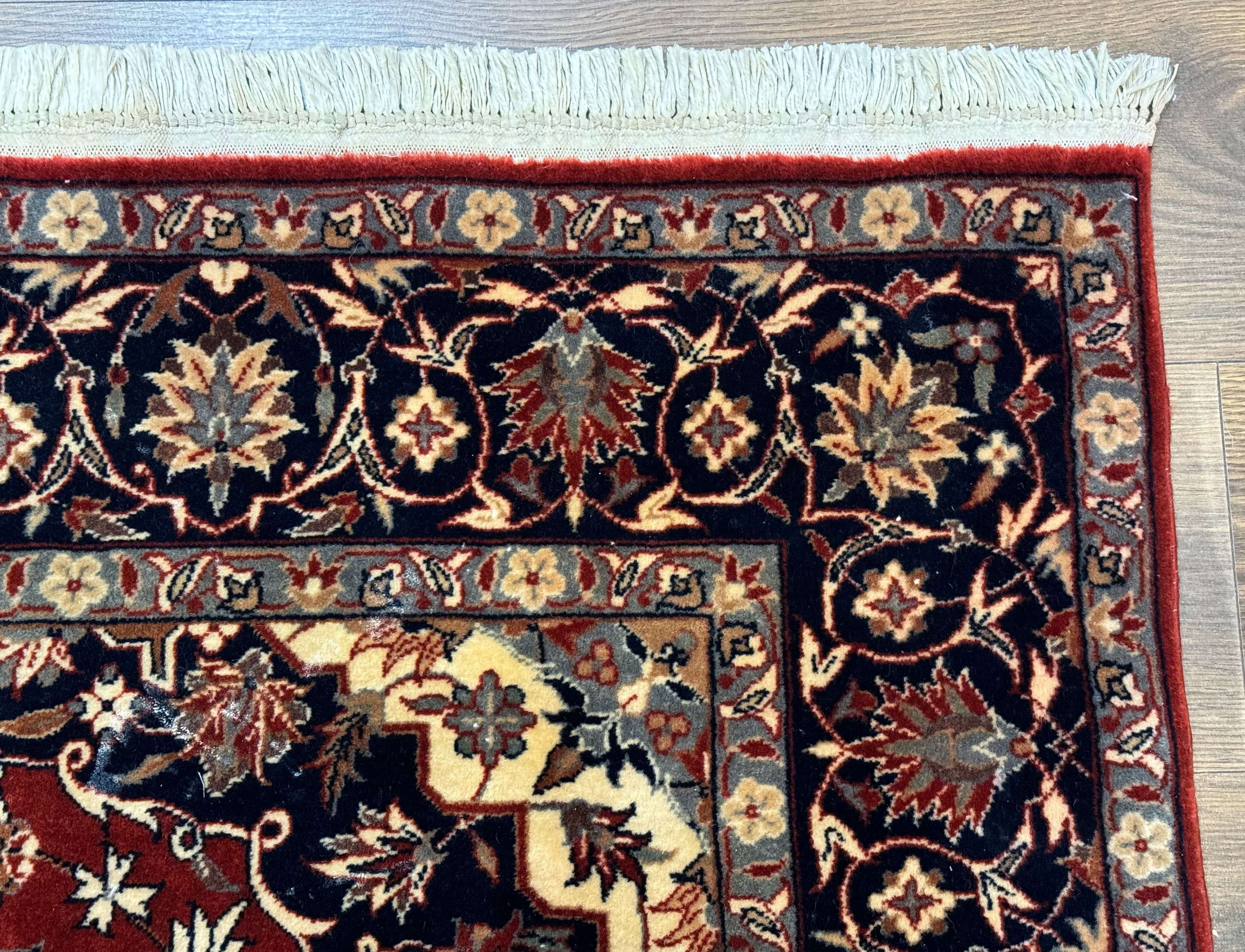 Sino Persian Rug 4x6, Traditional Wool Hand Knotted Carpet, Red Navy Blue, 225 KPSI - Jewel Rugs