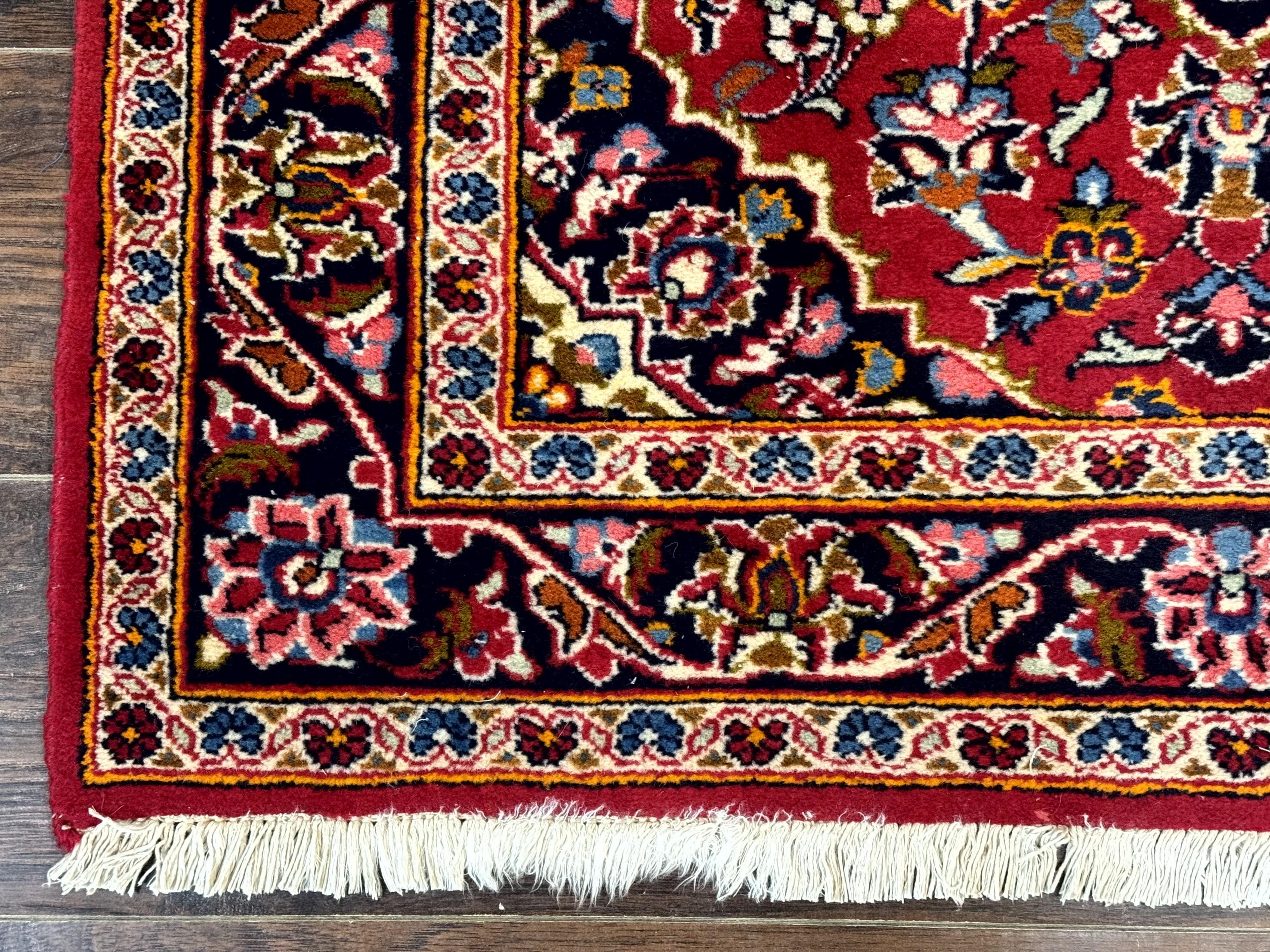 Small Red Persian Kashan Rug 3x5, Floral Medallion, Semi Antique, 150 KPSI, Wool, Handmade - Jewel Rugs