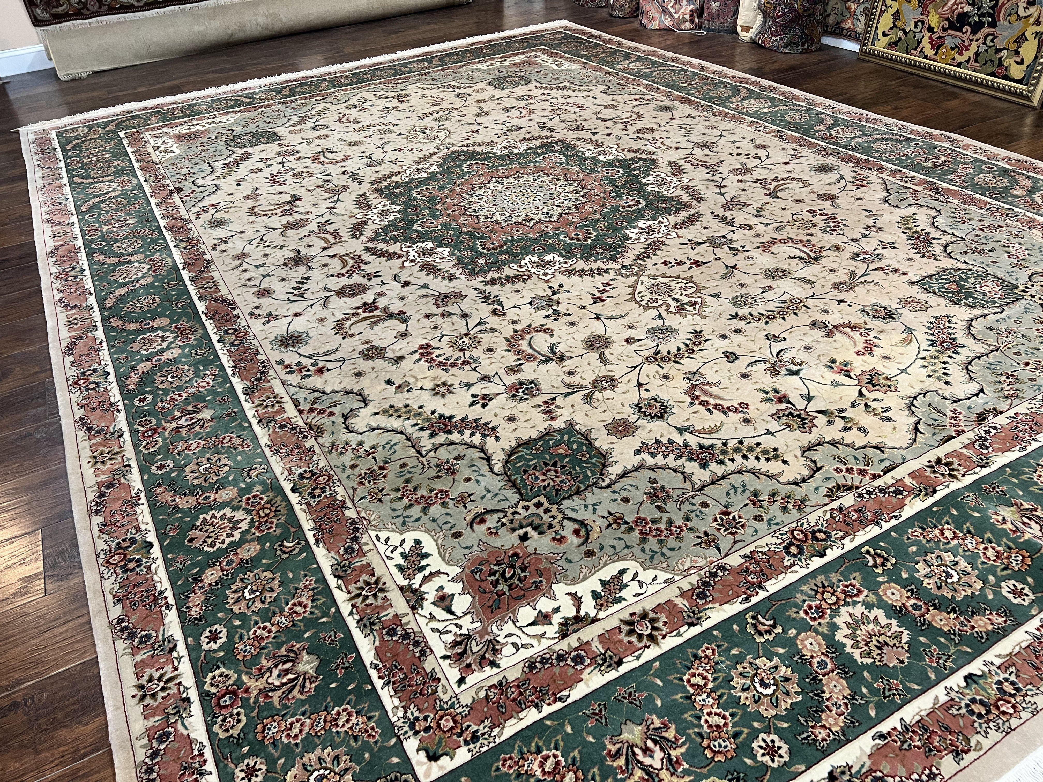 Magnificent Sino Persian Rug 10x14, Wool & Silk Highlights Vintage Hand Knotted Oriental Carpet, Floral Medallion Rug, Very Fine - Jewel Rugs