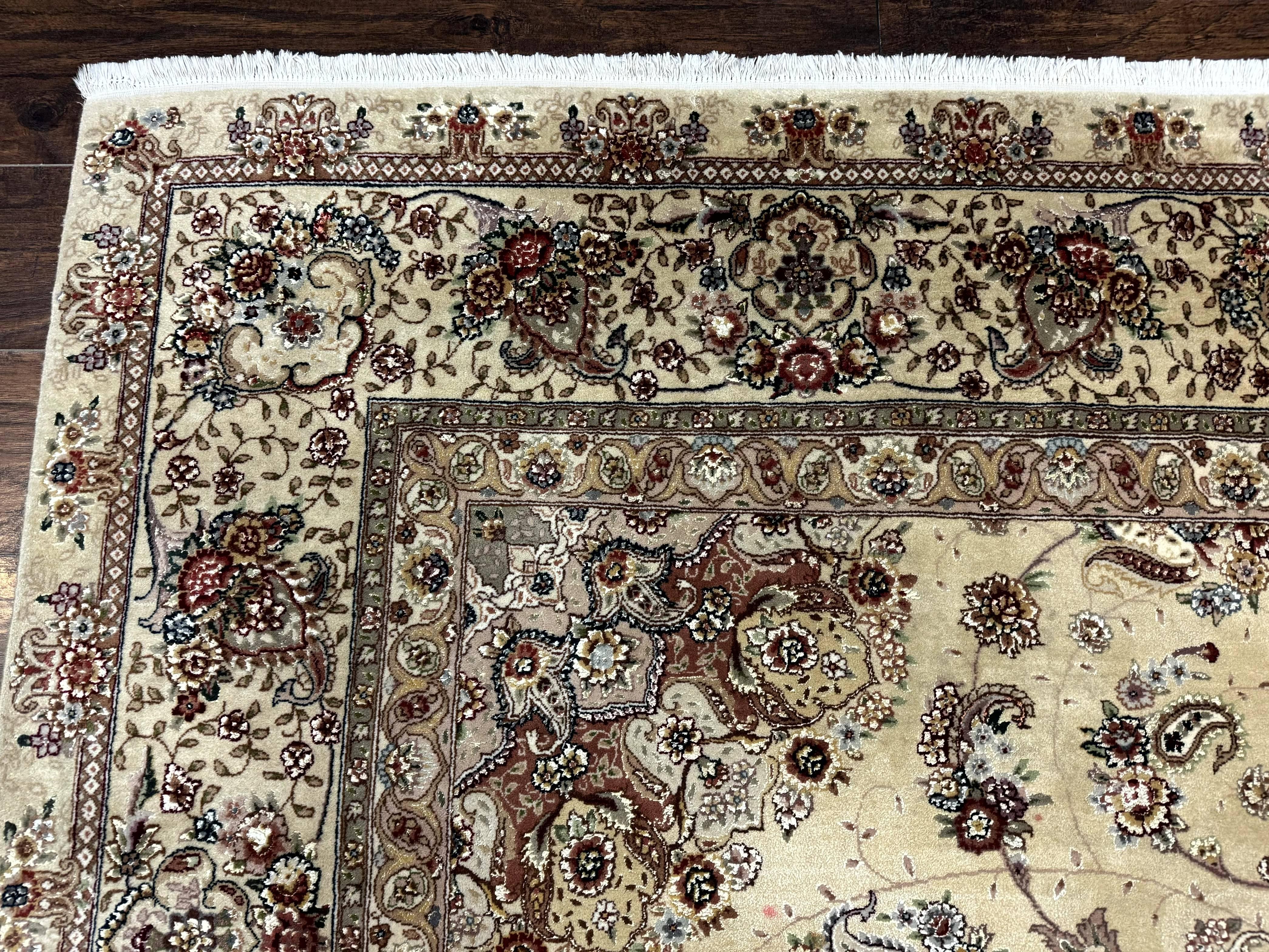Sino Persian Rug 8x10, Wool and Silk Highlights, 290 KPSI, Floral Medallion - Jewel Rugs