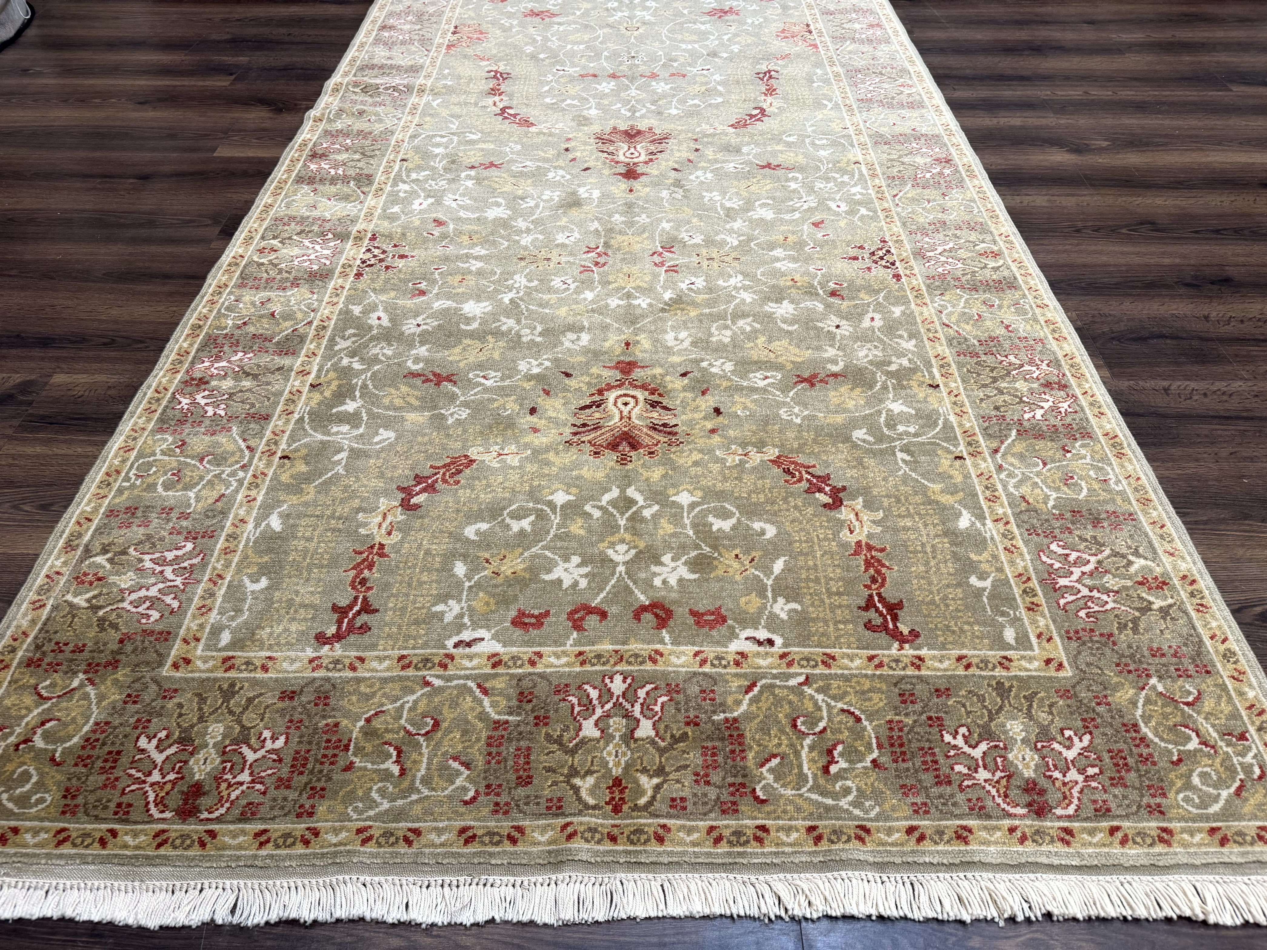 Egyptian Wide Runner Rug 5 x 18 ft, Hand Knotted Hallway Carpet, Light Olive Green, Allover Pattern - Jewel Rugs