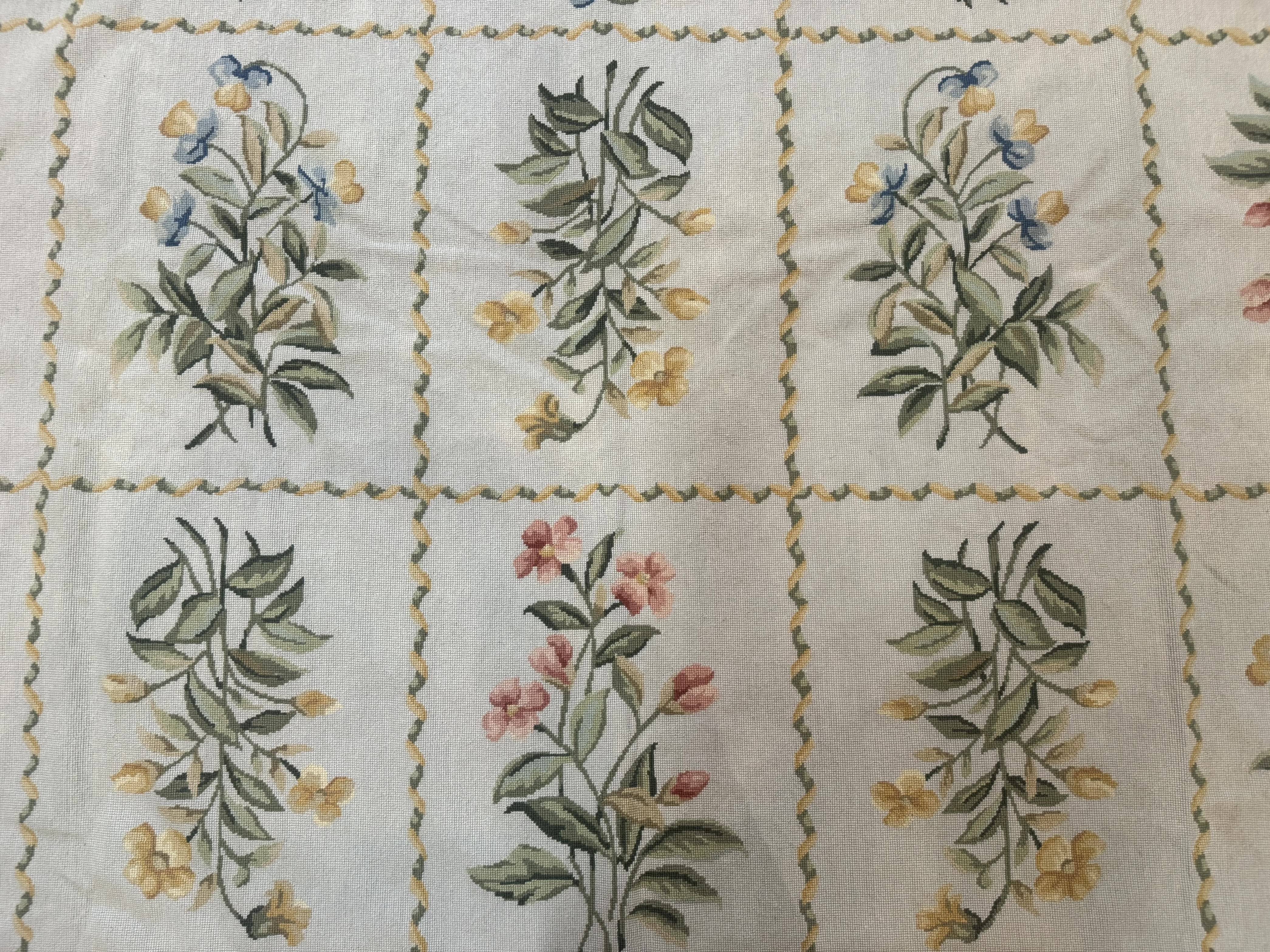 Needlepoint Rug 8x10, Vintage, Aubusson Panel Design, Floral, Wool - Jewel Rugs
