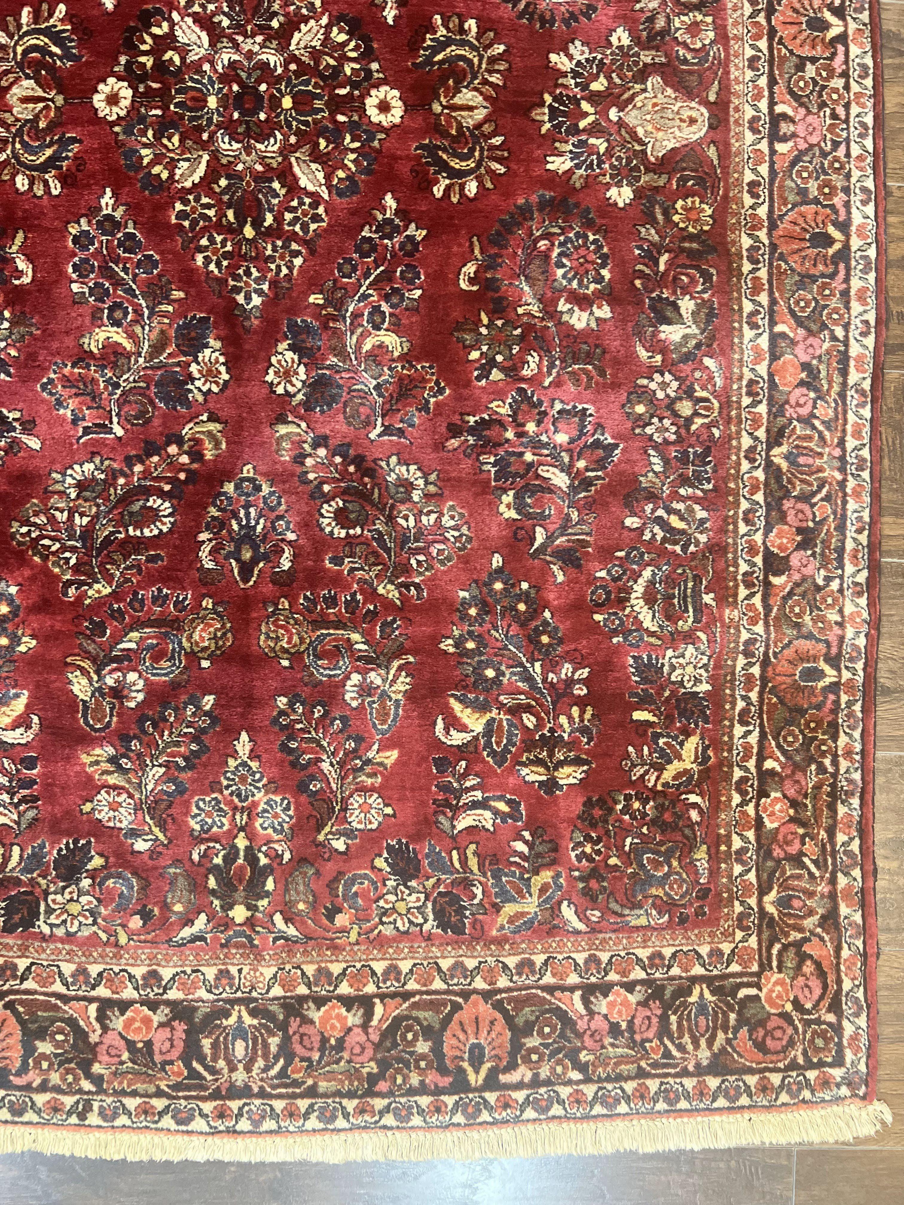 Antique Persian Sarouk Rug 4x7, Hand Knotted Wool Red Persian Carpet, Floral - Jewel Rugs