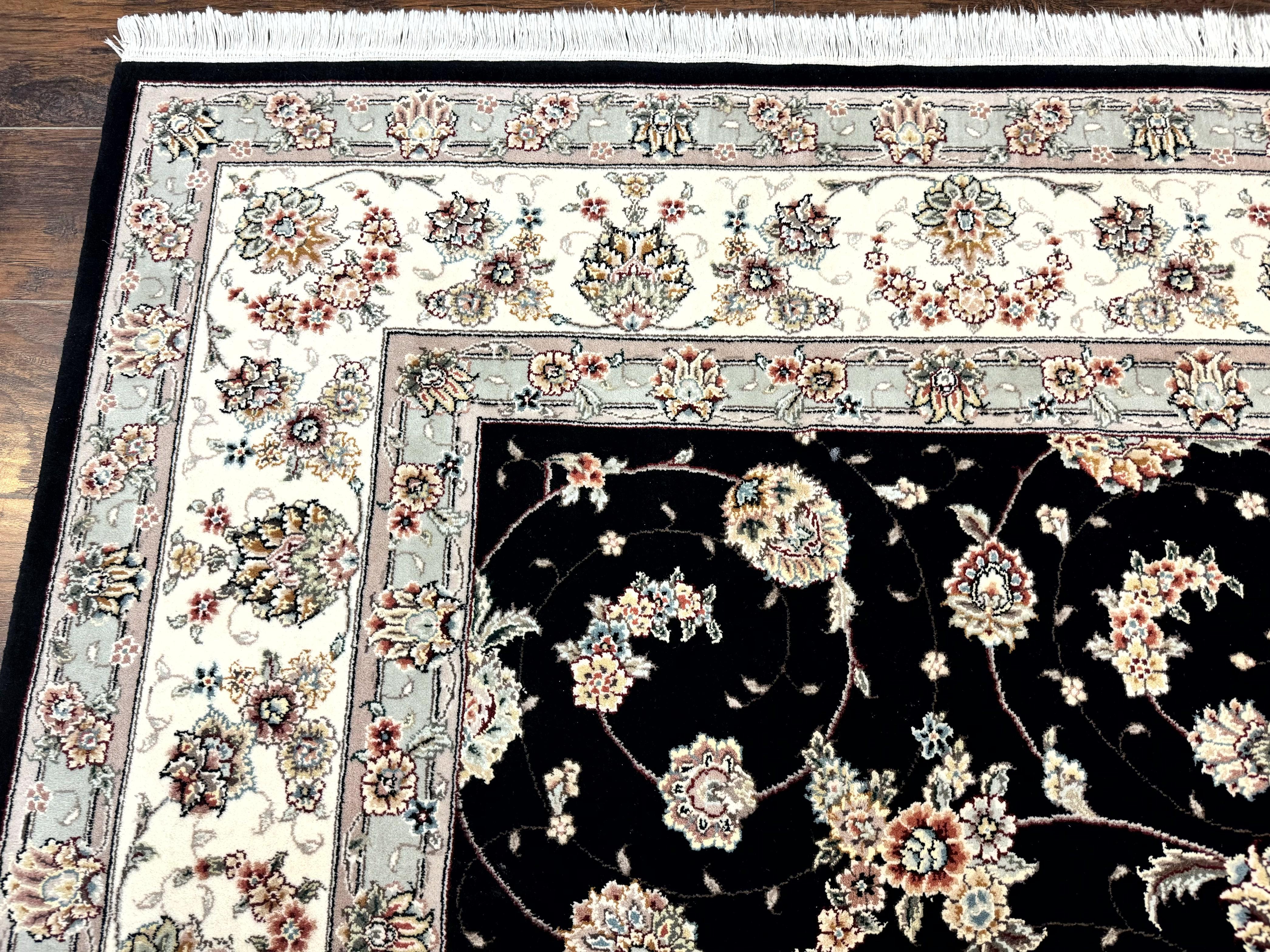 Sino Persian Rug 8x10, Wool and Silk, Black & Ivory - Jewel Rugs