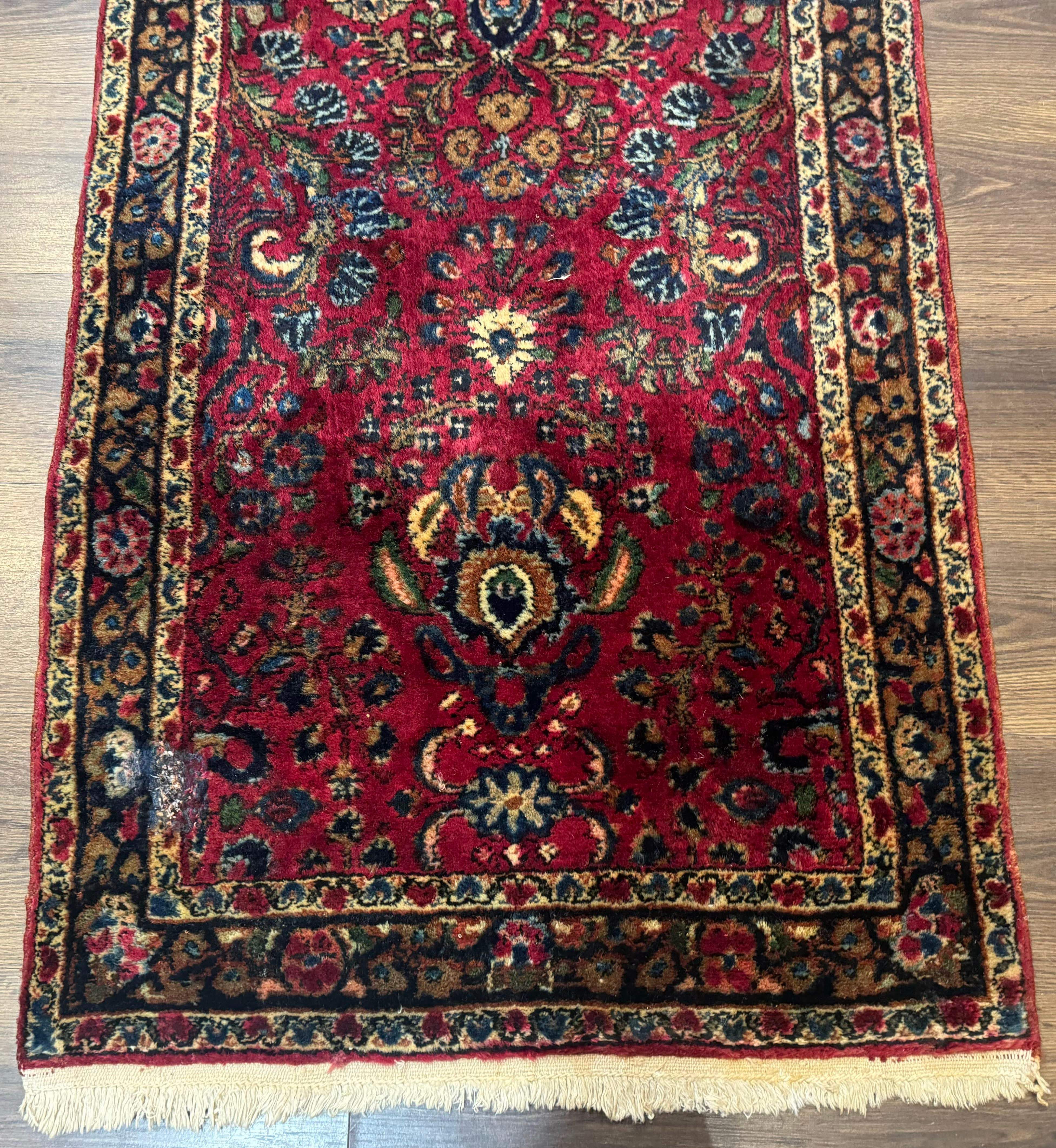 Persian Lilian Short Runner Rug 2.6 x 5.7 – Dark Red and Navy, Hand-Knotted Wool Carpet - Jewel Rugs