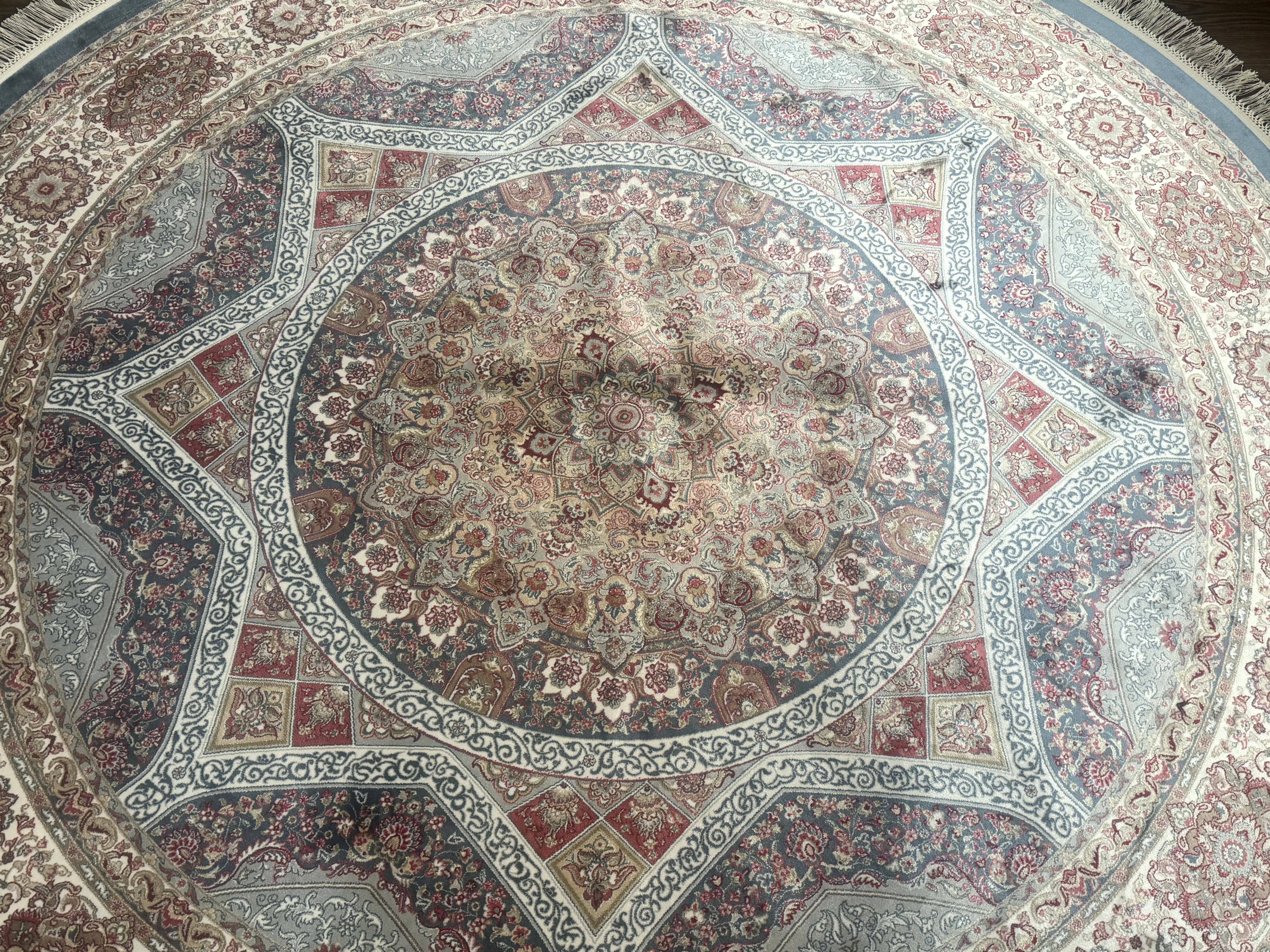 Round Silk Rug 6x6, Blue and Ivory, Turkish Silk Carpet, Bamboo Silk - Jewel Rugs