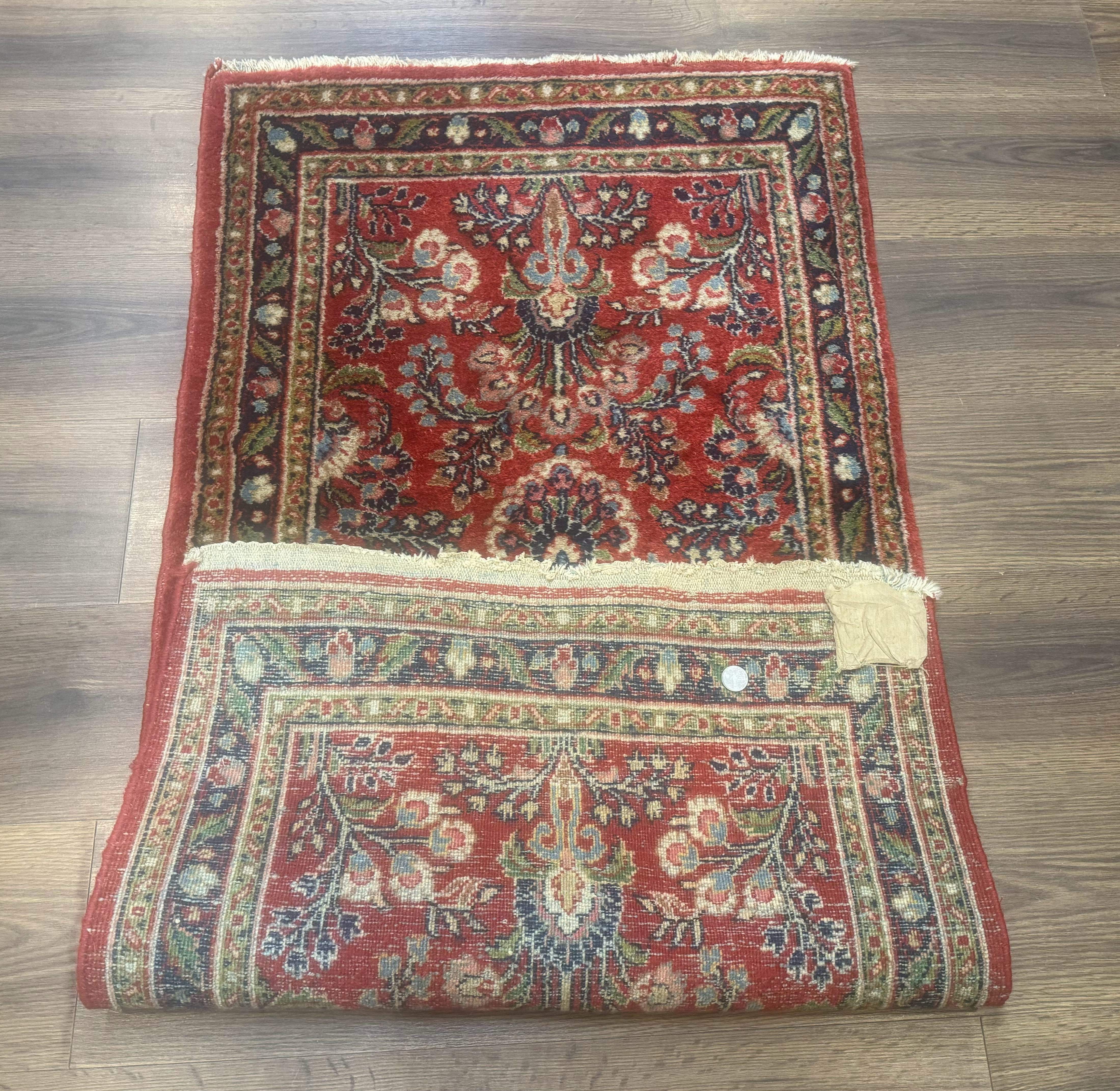 Persian Sarouk Rug 2x5 – Small Red Hand-Knotted Wool Carpet - Jewel Rugs