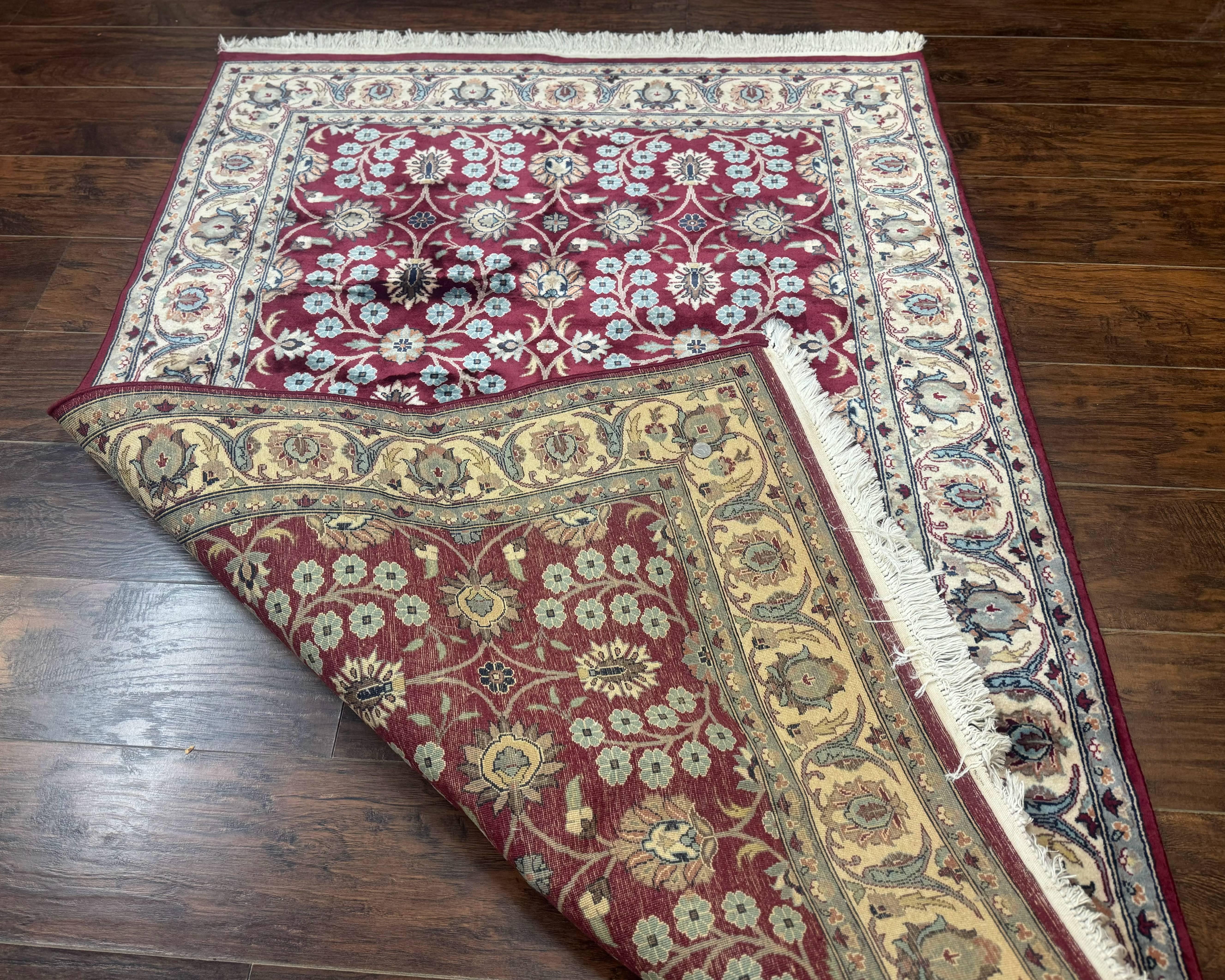 Pak Persian Rug 4x6, Floral Allover, Vintage Wool Carpet, Plum and Ivory - Jewel Rugs