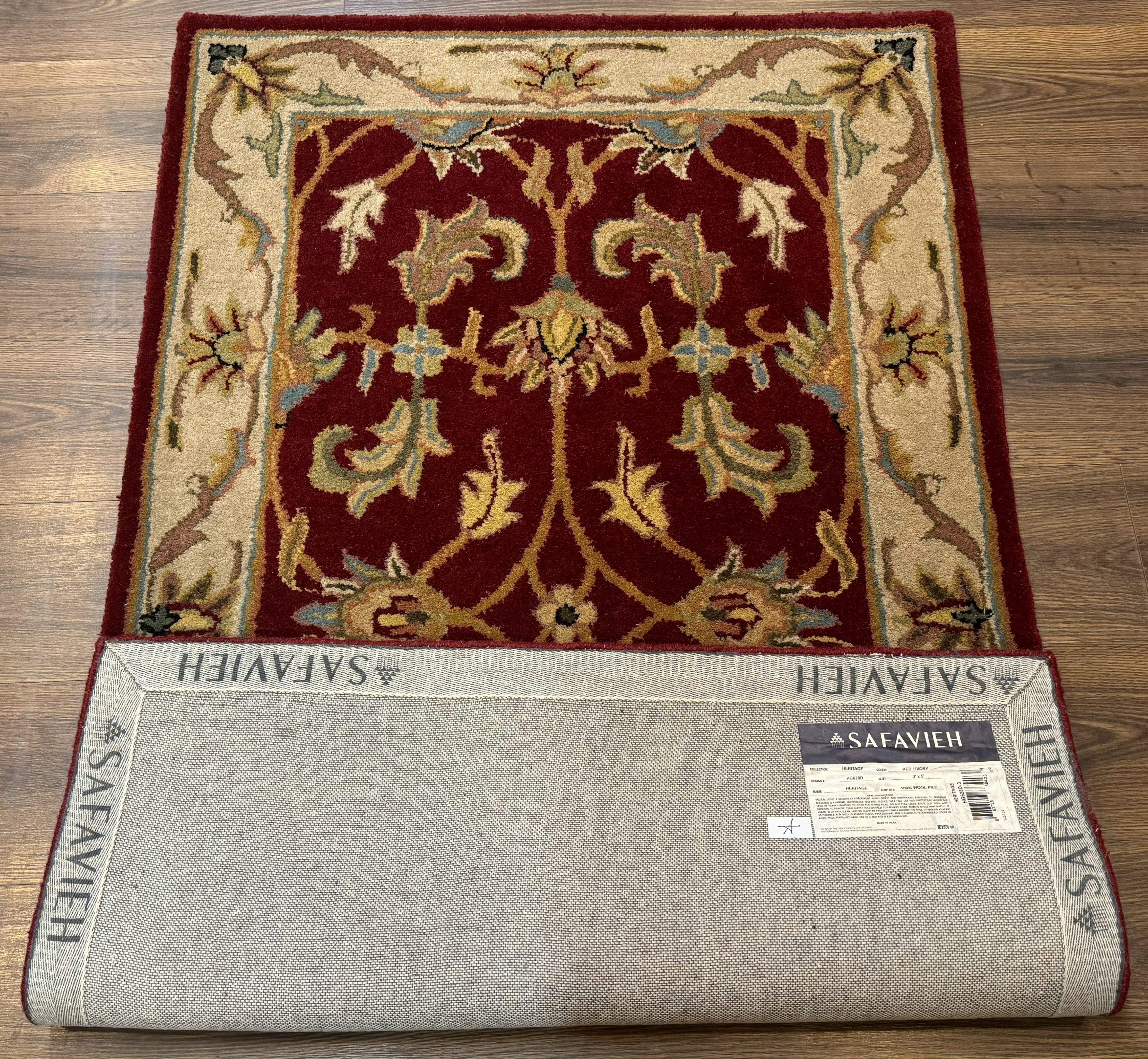 Small Floral Wool Rug 3x5, Safavieh Heritage Collection, Dark Red, Pair A - Jewel Rugs