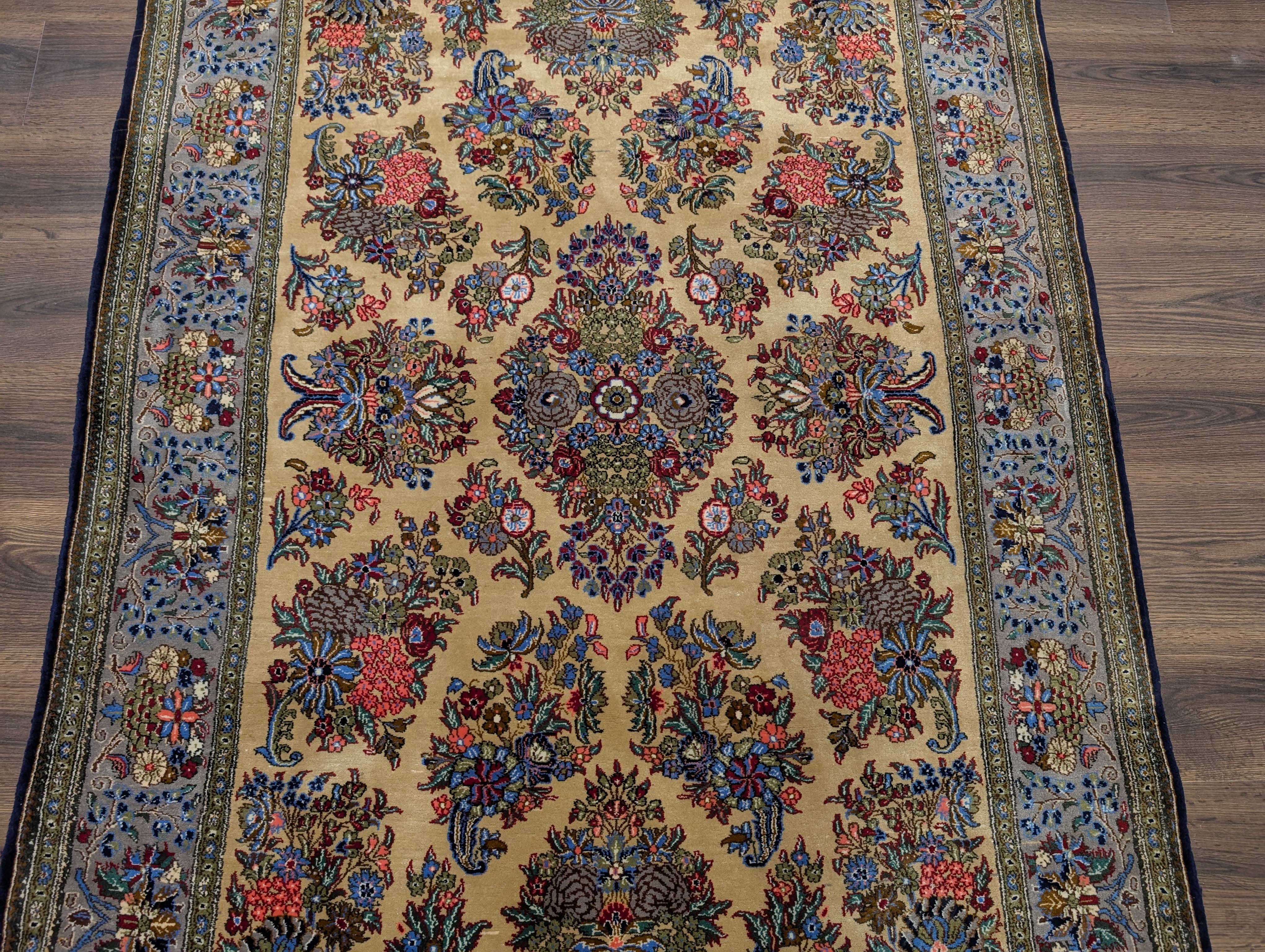 Persian Qum Rug 5x7, Floral, Tan & Multicolor - Jewel Rugs