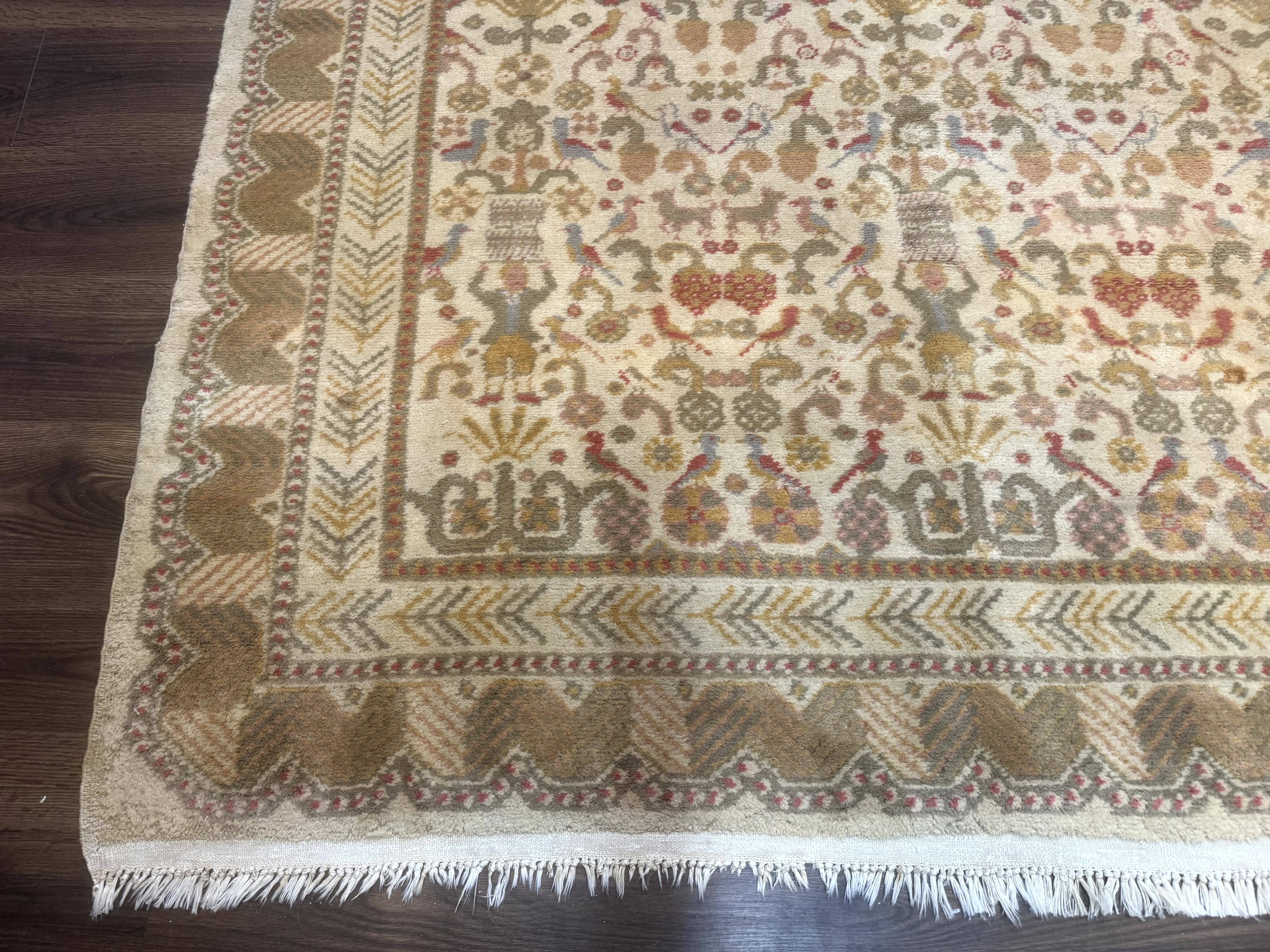 Large Spanish Portuguese Rug 9x15, Beige, Vintage, Allover Pattern, Wool - Jewel Rugs