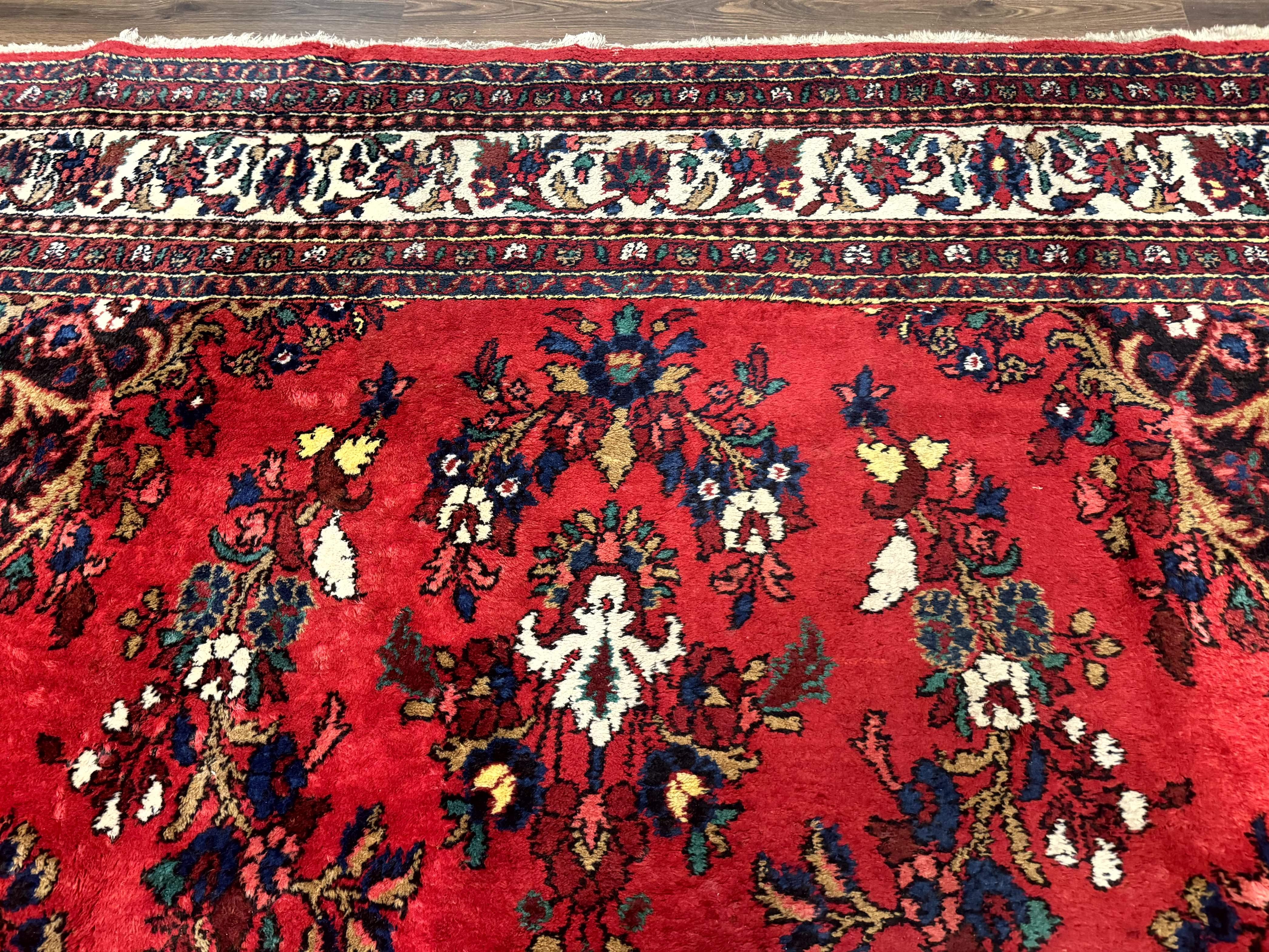 Palace Size Persian Rug 11x18, Red, Bibikabad Rug, Handmade Large Wool Carpet, Persian Hamadan Rug, Dargazin Rug - Jewel Rugs