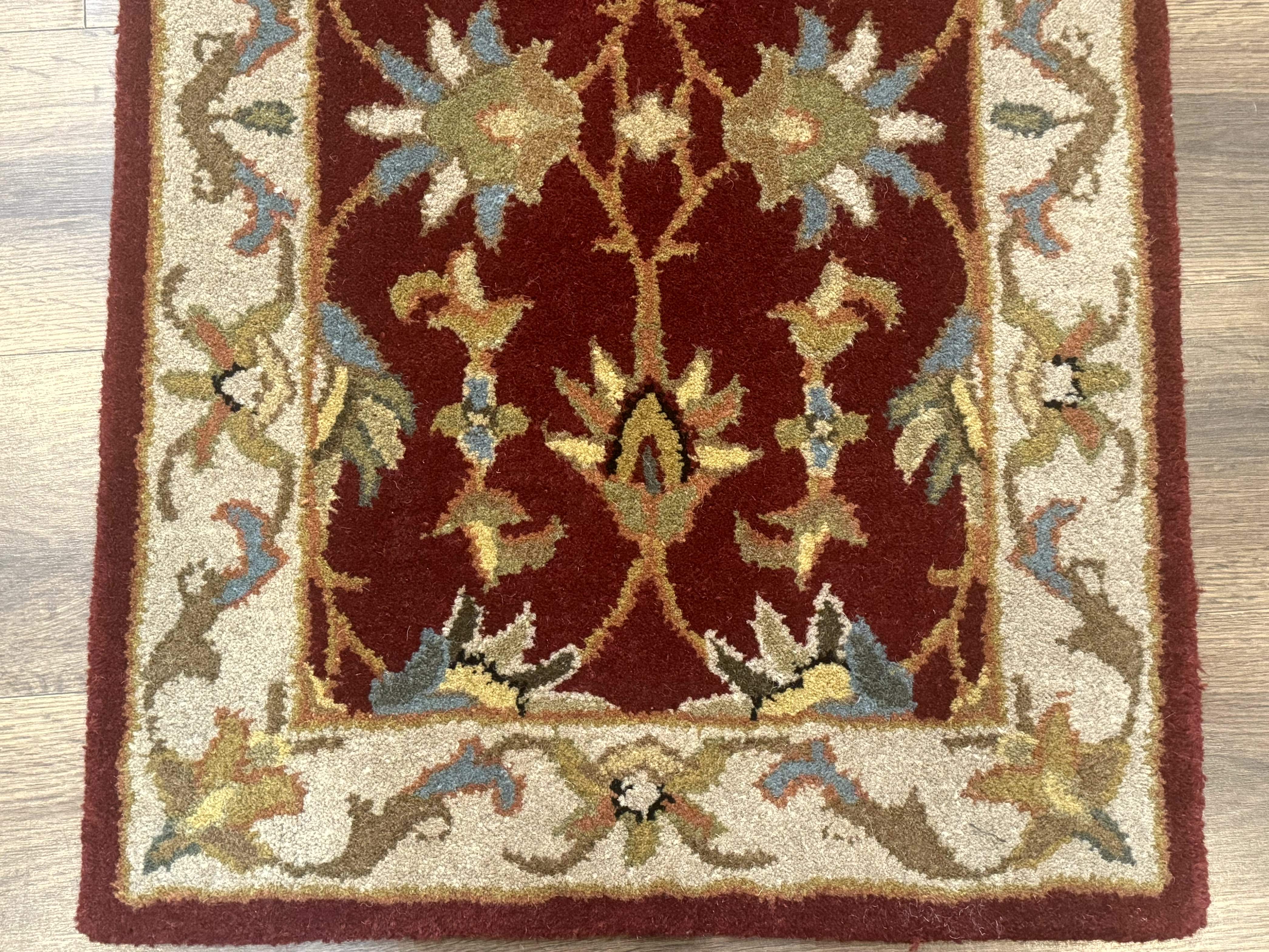 Small Floral Wool Rug 2x3, Safavieh Heritage Collection, Dark Red & Cream - Jewel Rugs
