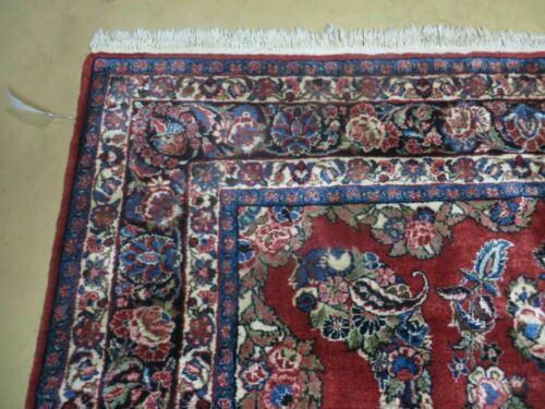 Antique Persian Qazvin Rug 6x9, Wool Hand-Knotted Oriental Carpet 6 x 9, Allover Floral Sarouk Design, 1940s Vintage Carpet, Red Navy Blue Cream - Jewel Rugs