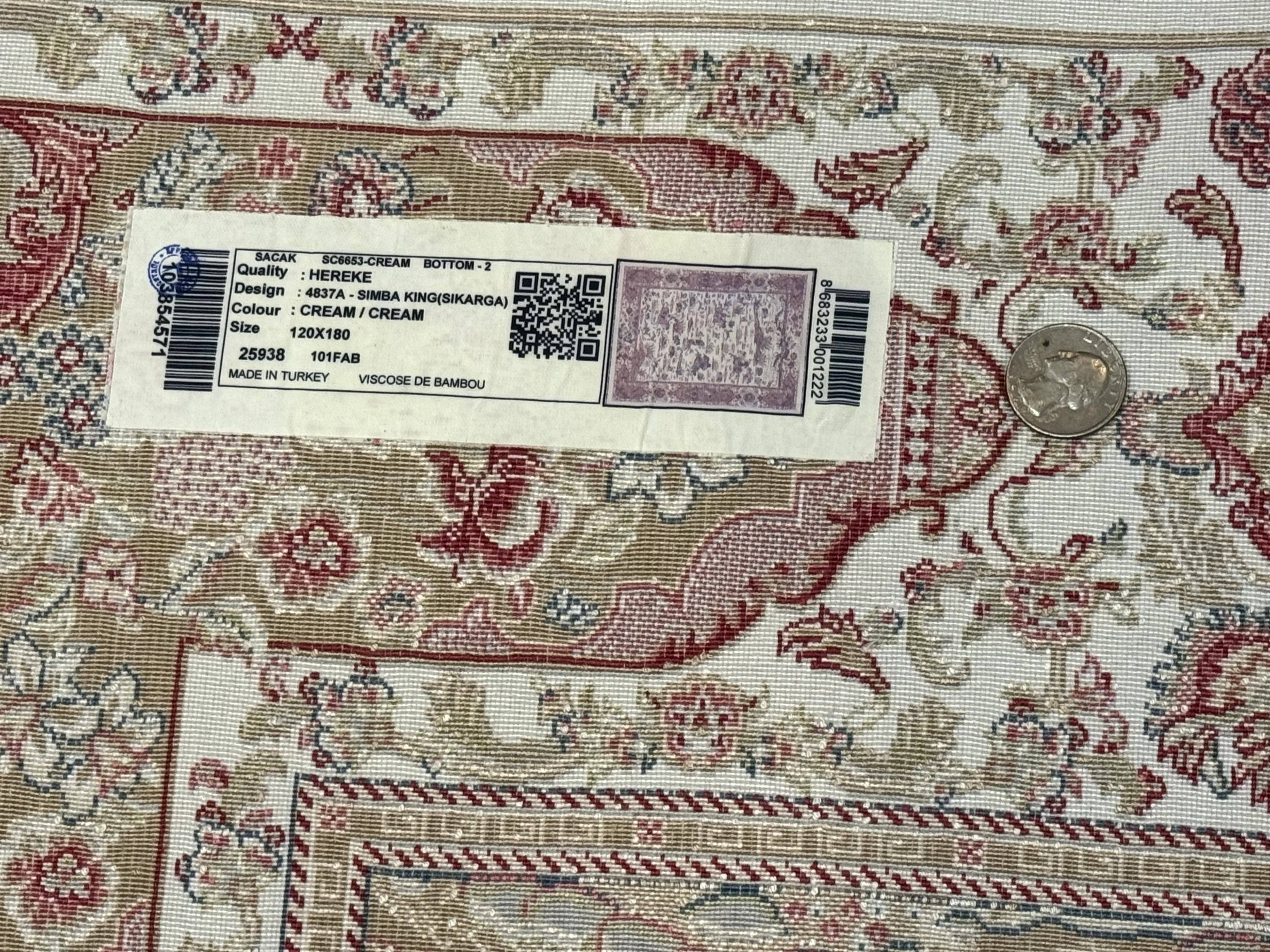 Turkish Silk Hunting Scene Rug 4x6, Ivory, Bamboo Silk, New - Jewel Rugs