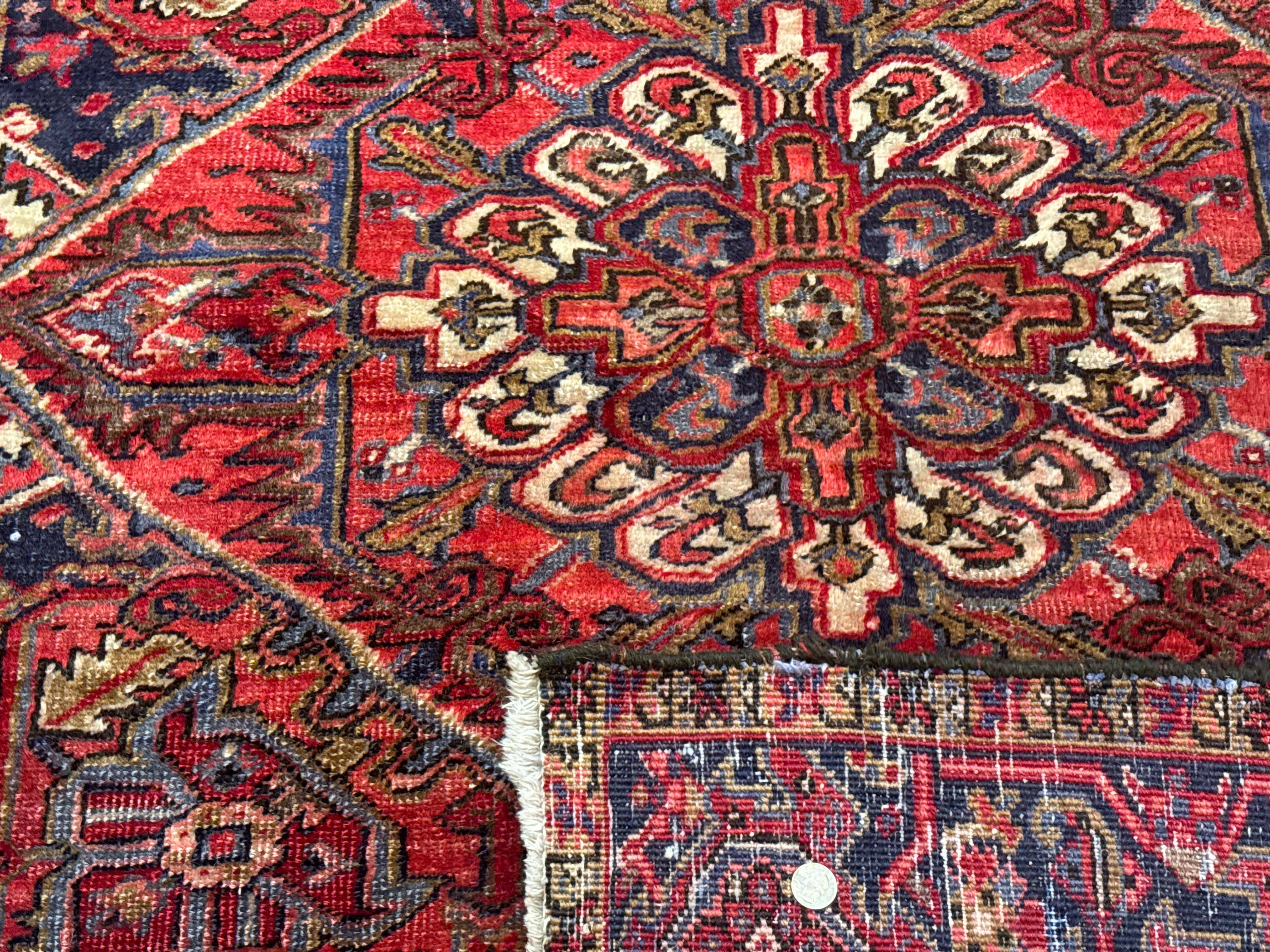 Persian Heriz Rug 7x10, Geometric Pattern, Red Ivory Navy Blue - Jewel Rugs