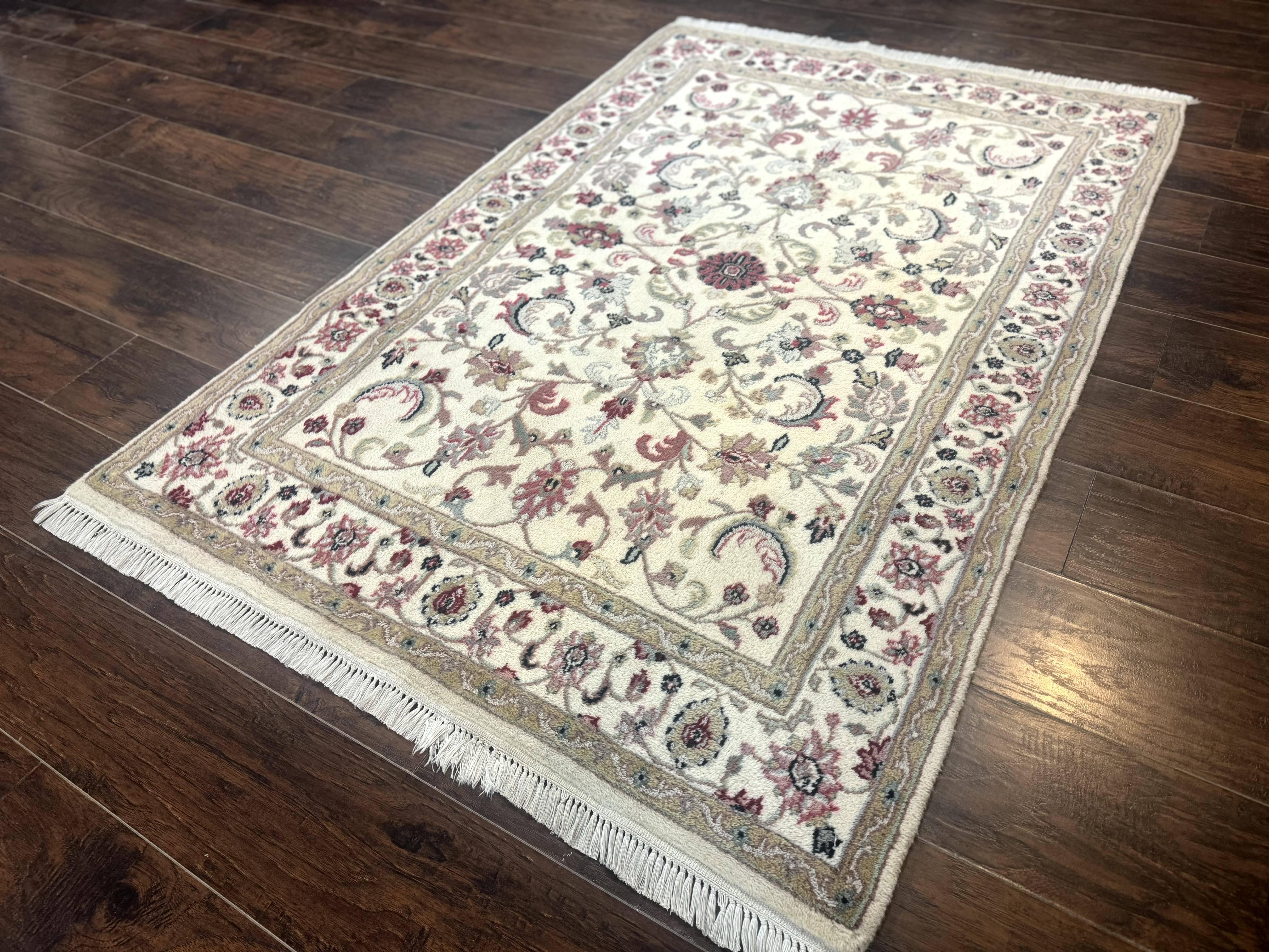 Indo Persian Rug 4x6, Floral Design, Wool Handmade Area Rug - Jewel Rugs