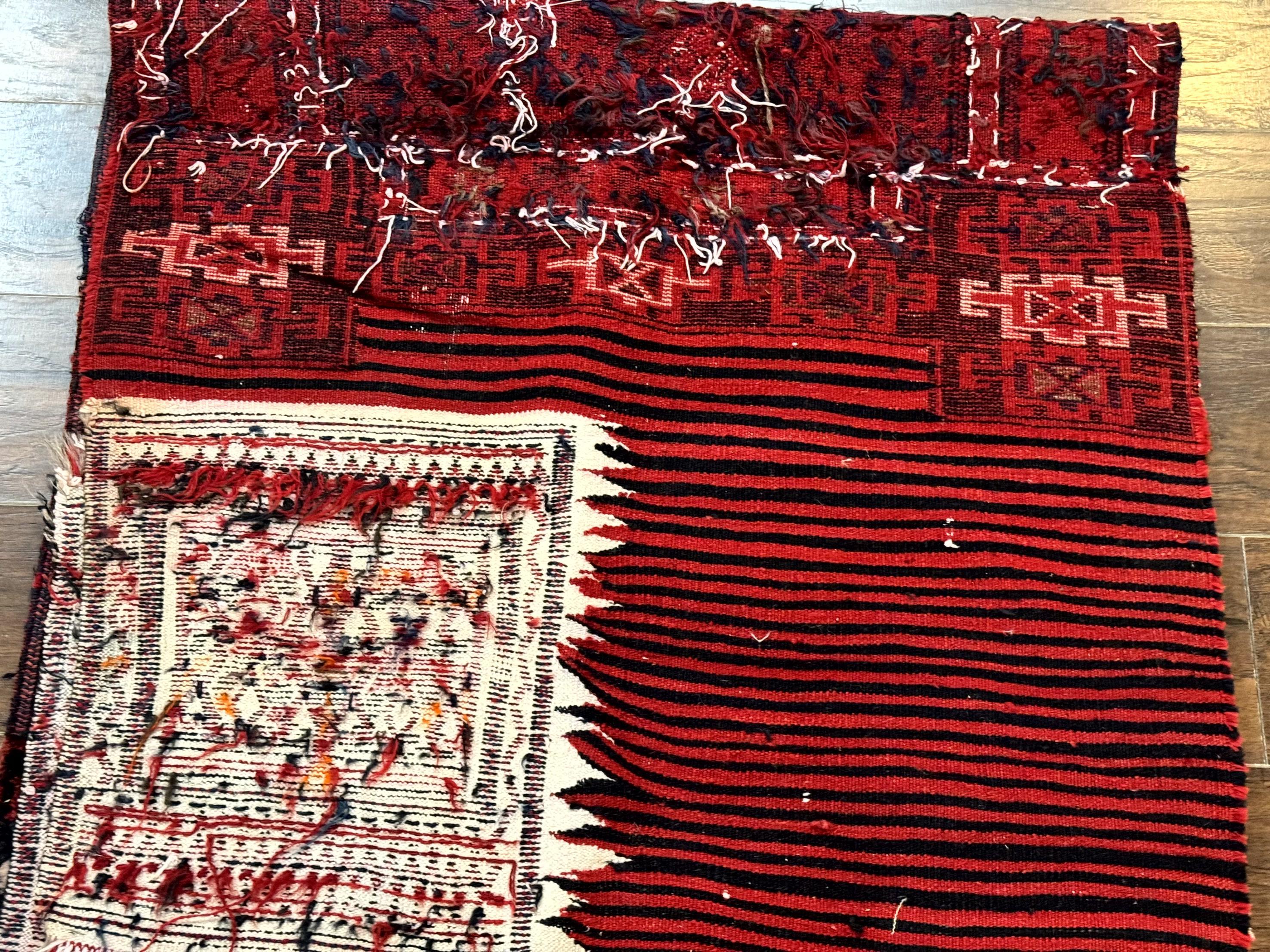 Persian Tribal Nomadic Saddle Cover Rug, Antique, Handmade, Wool, Red Ivory Black, Collectible, Shashavan - Jewel Rugs