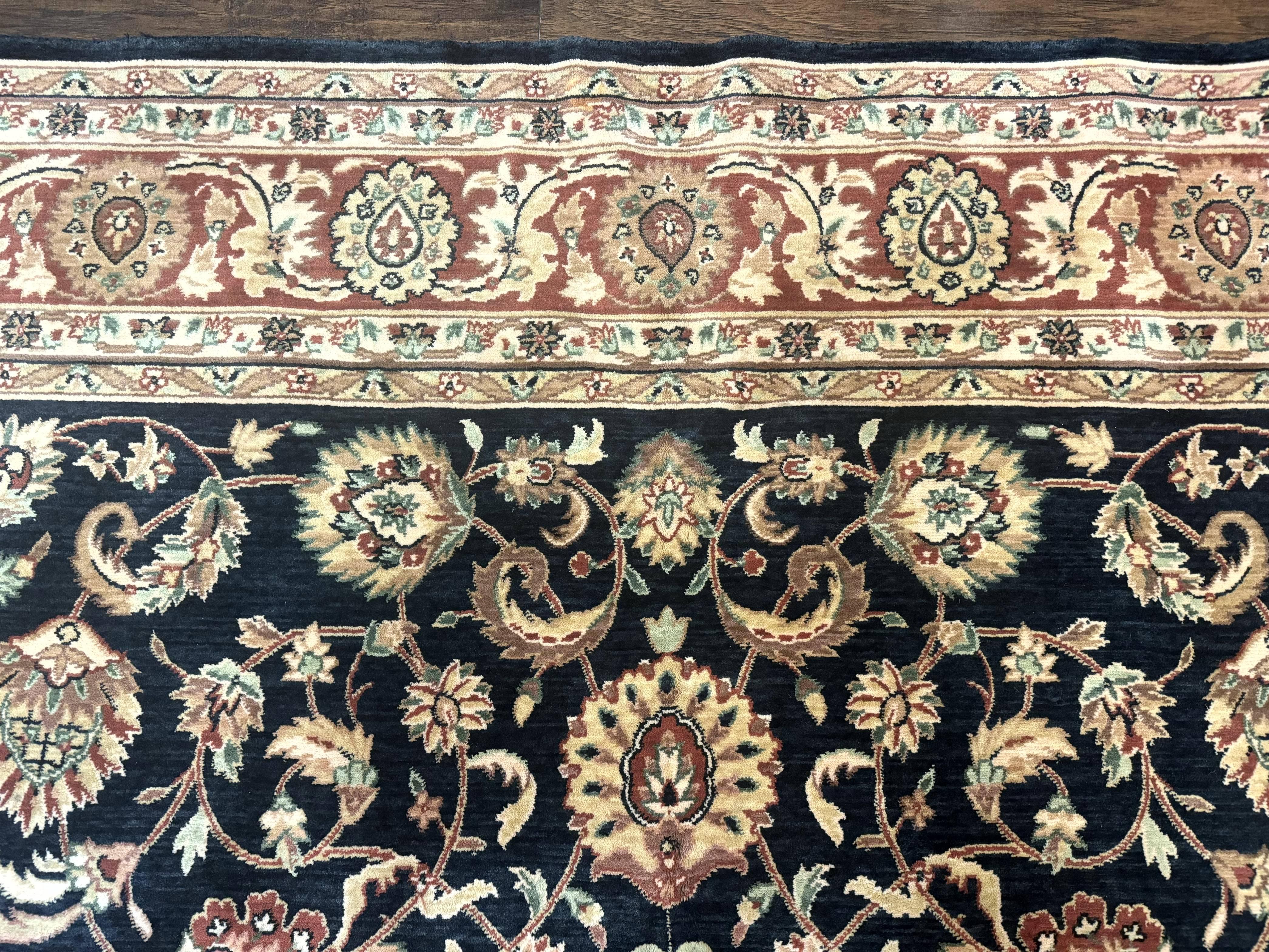 Vintage Oriental Rug 8x11, Floral Persian Design Carpet, Turkish Power Loomed Rug, Navy Blue Red Cream - Jewel Rugs