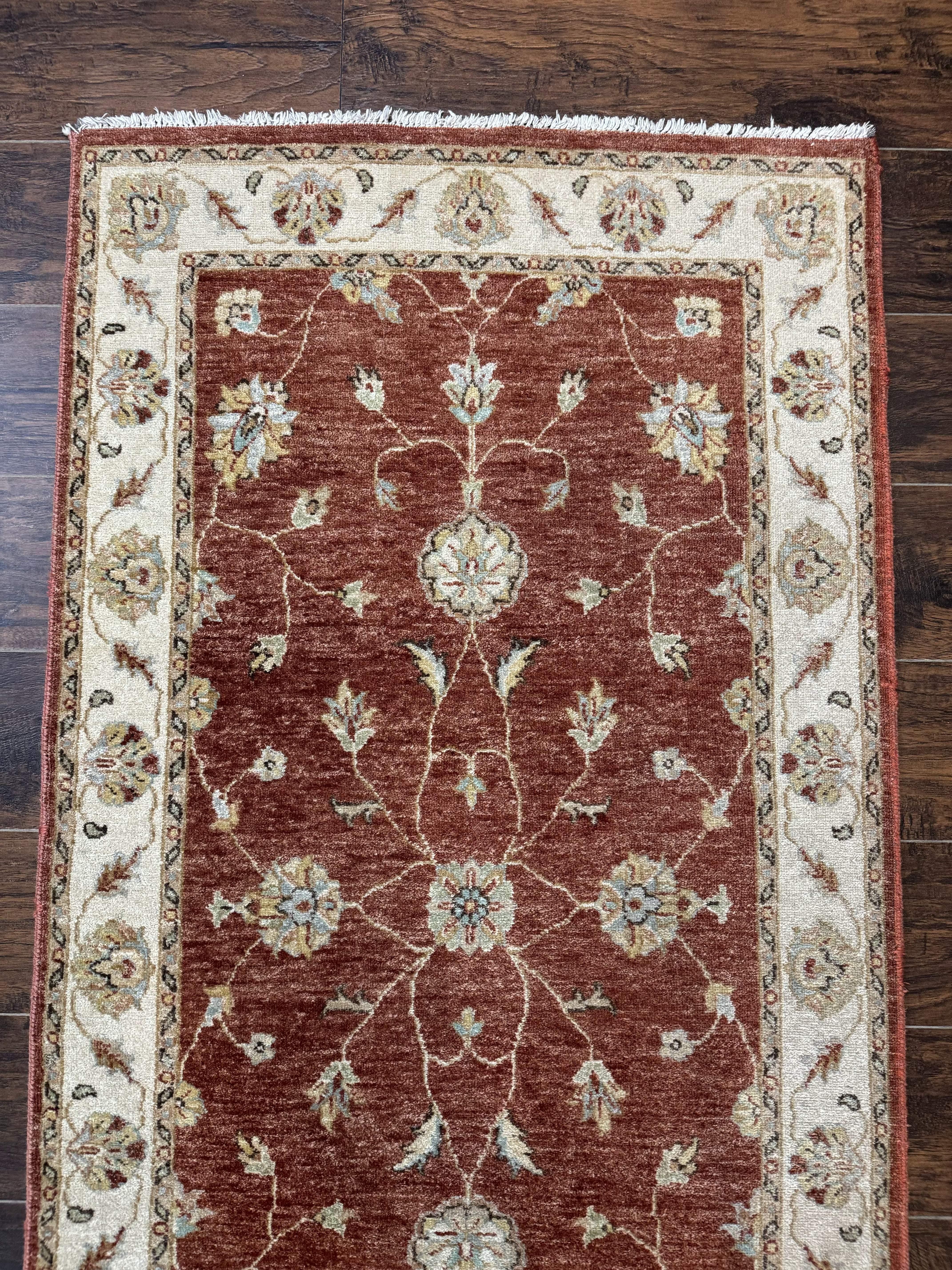 Peshawar Runner Rug 3x10, Pak Persian Runner for Hallway or Kitchen, Tradiitonal 10ft Runner, Wool, Brick Red and Beige - Jewel Rugs