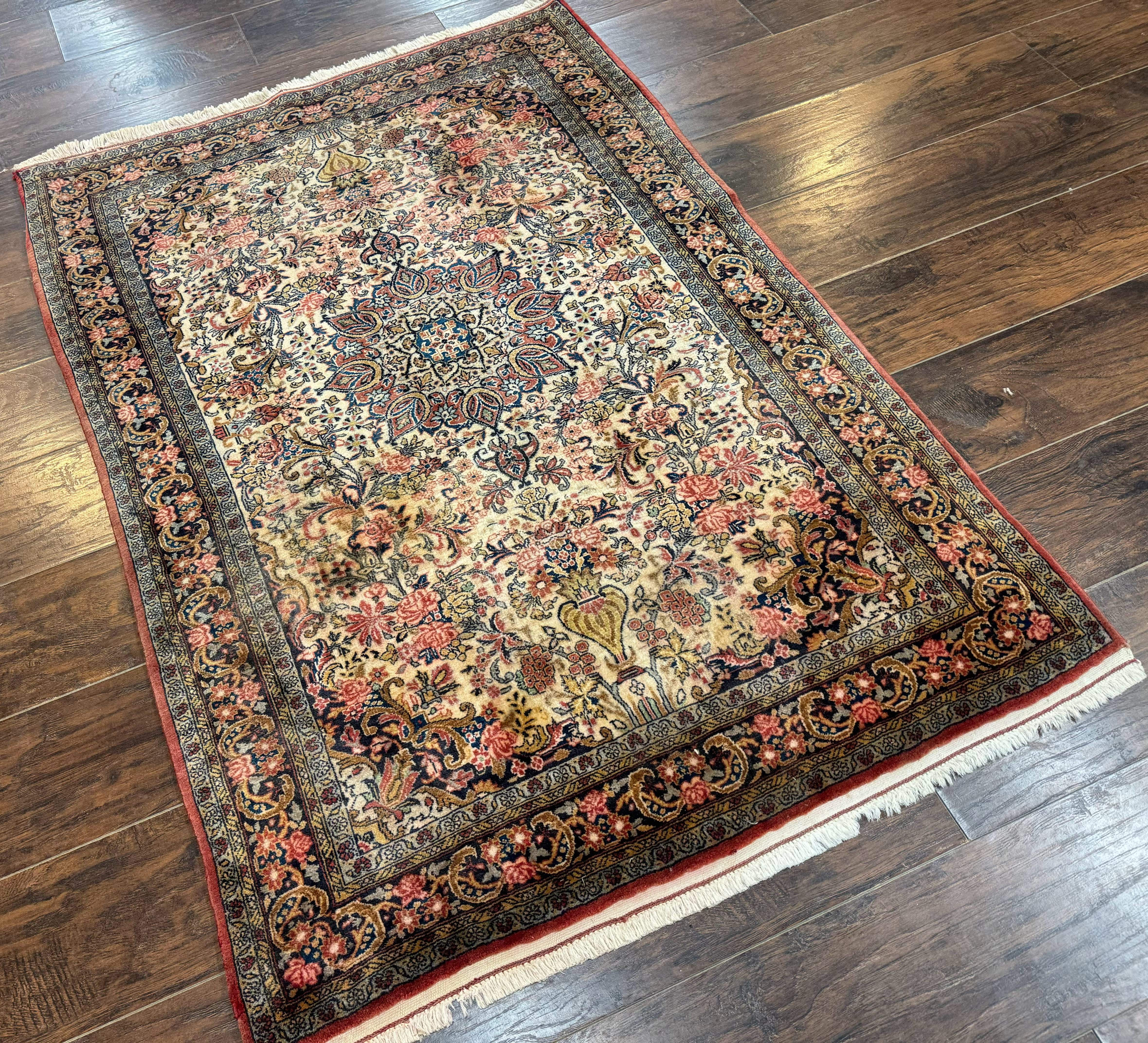 Persian Bidjar Rug 4x5 – Cream, Hand-Knotted Wool Vintage Carpet, Fine 200 KPSI - Jewel Rugs