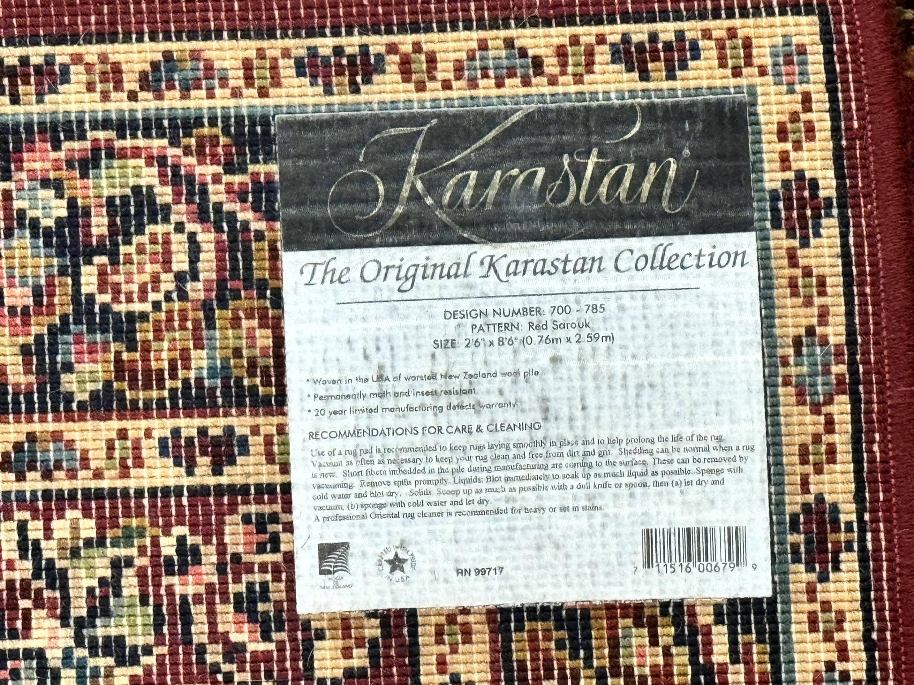 Karastan Runner Rug 2.6 x 8.6, Red Sarouk #785, Original 700 Series, Wool Karastan Runner Rug, Rare - Jewel Rugs