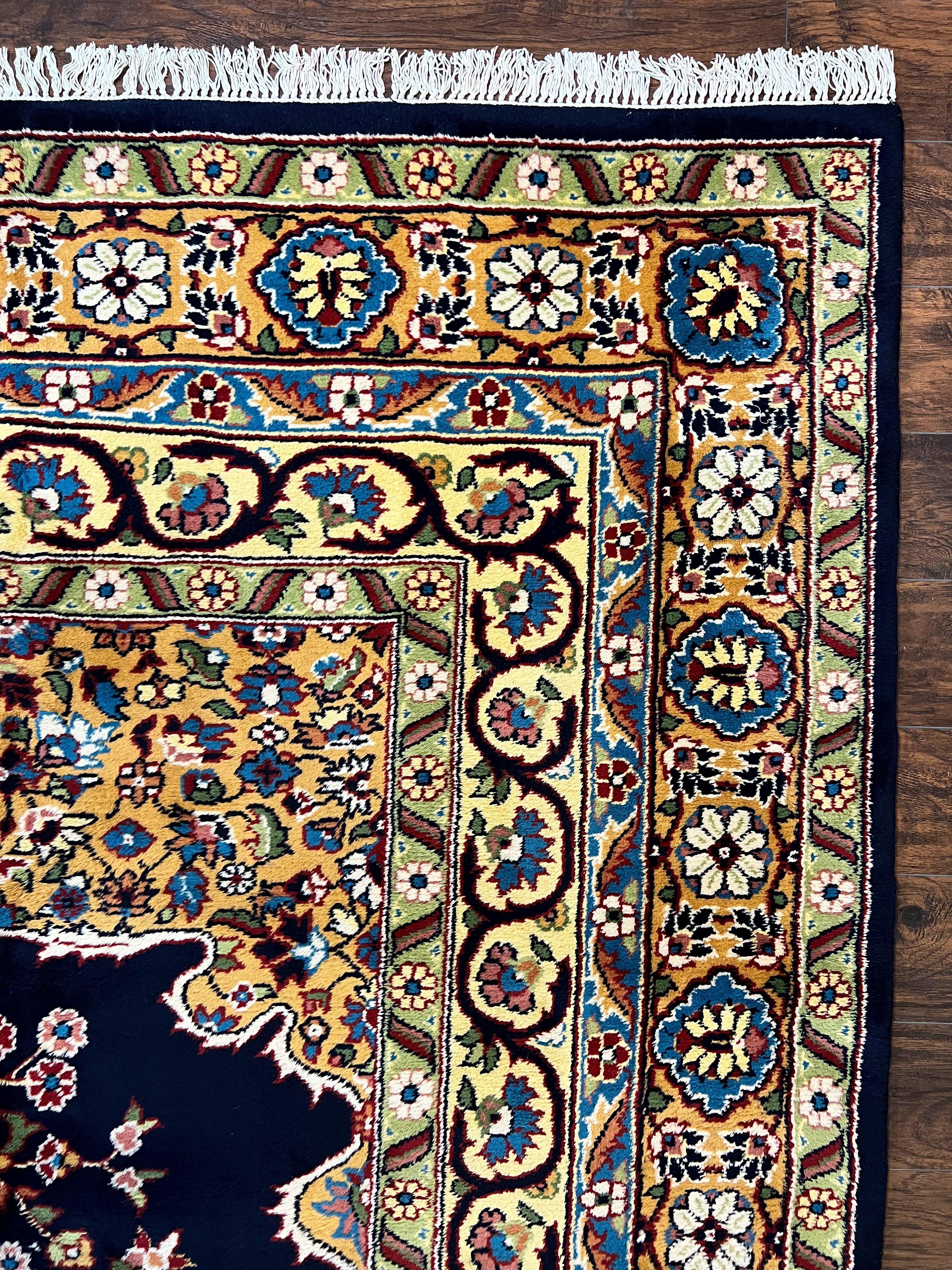 Indo Persian Rug 12x15, Mahal Sarouk Rug 12 x 15, Wool Hand Knotted Vintage Carpet, Navy Blue, Oversized Rug, Center Medallion - Jewel Rugs