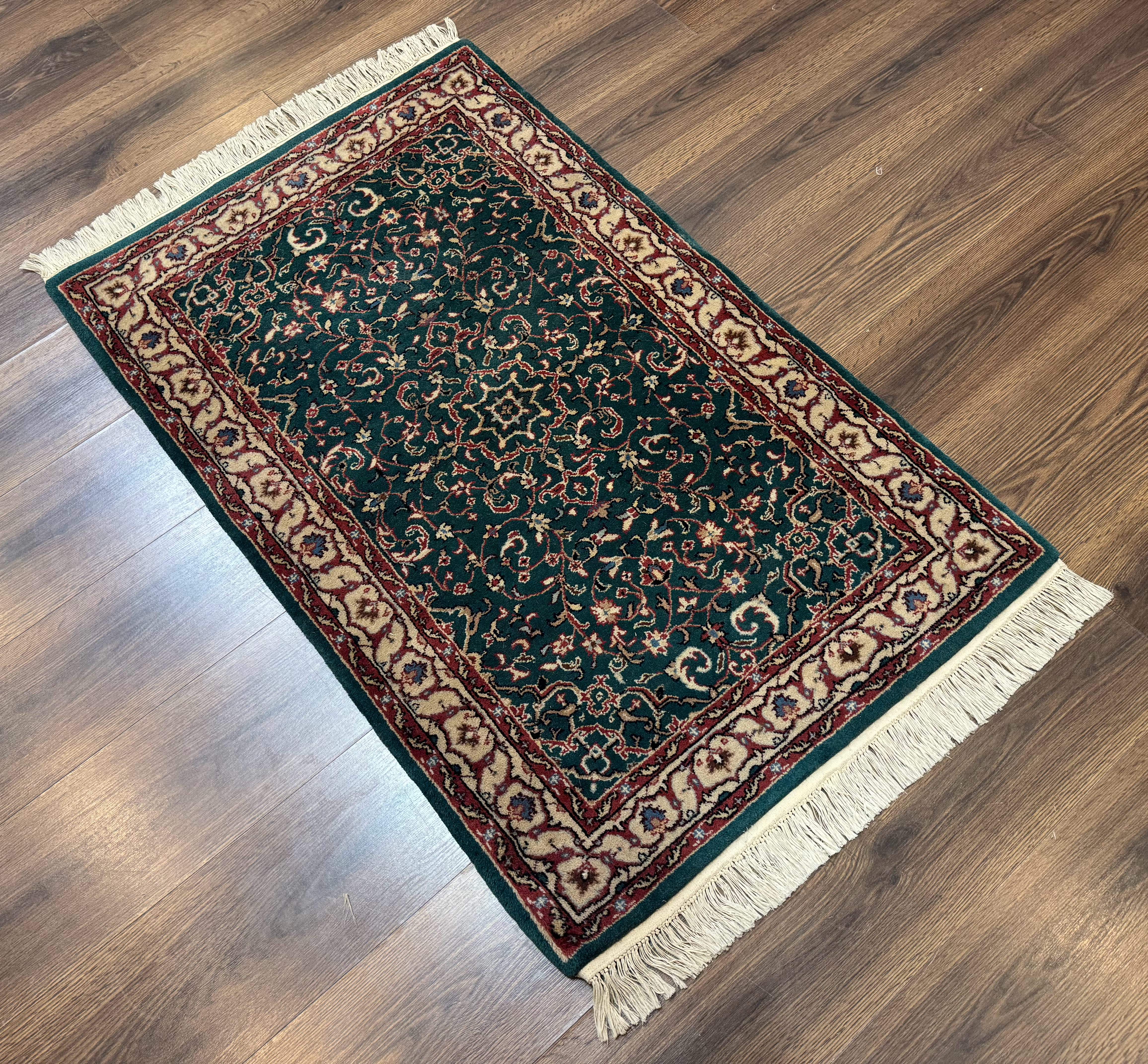 Dark Green Indo Persian Rug 2.5 x 4, Hand Knotted Wool Small Oriental Carpet - Jewel Rugs