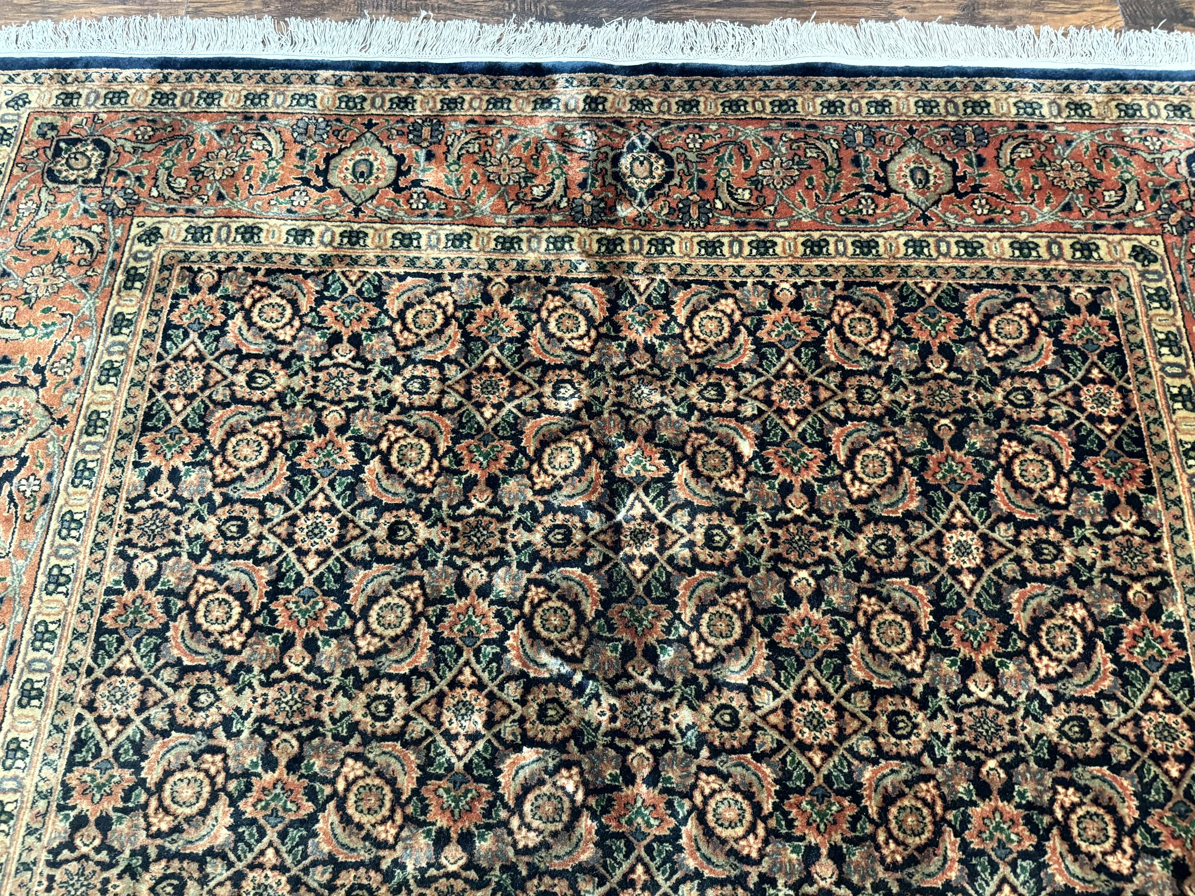 Indo Persian Rug 6x9, Navy Blue and Red, Vintage Handmade Wool Traditional Carpet - Jewel Rugs