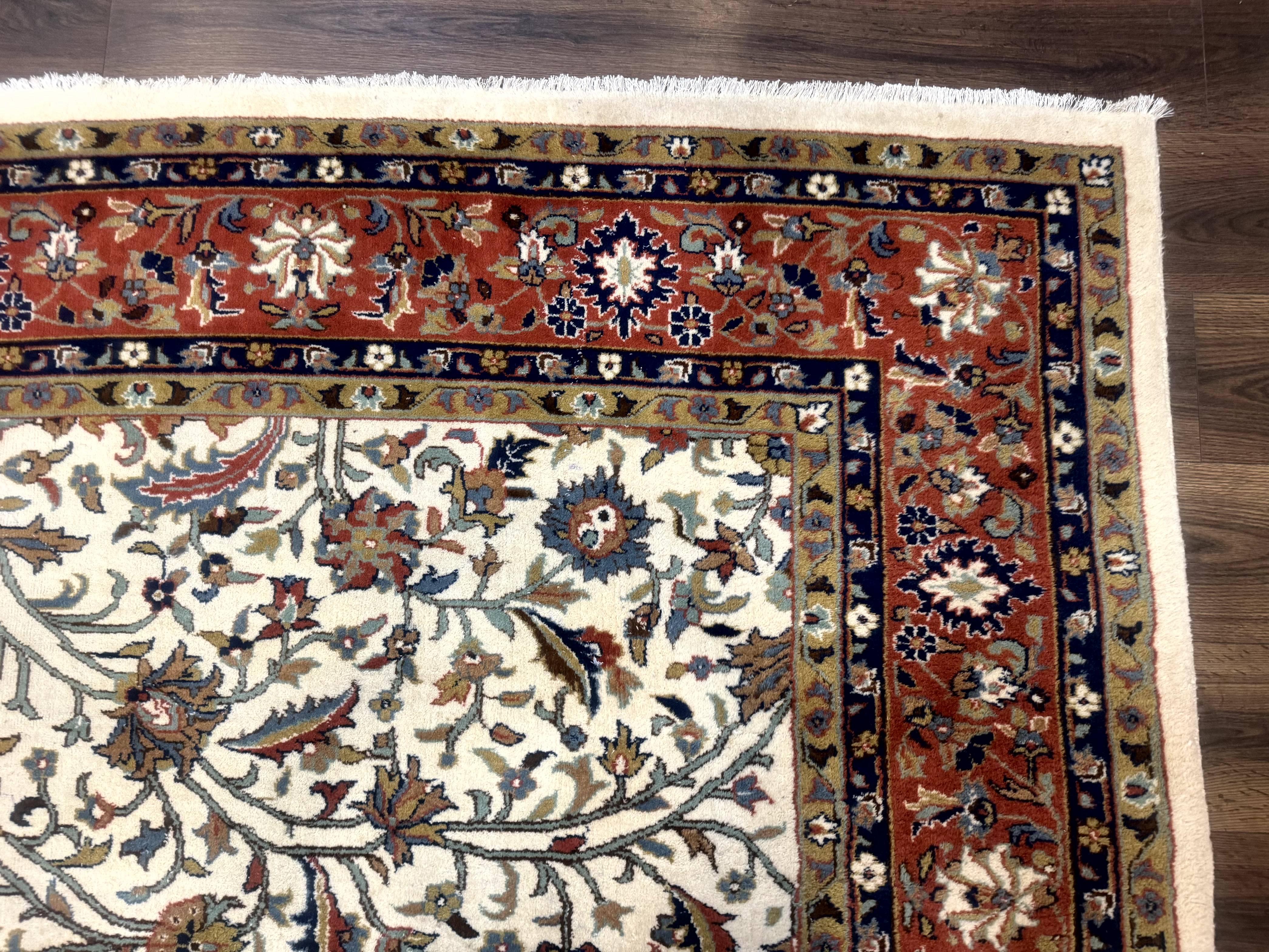 Indo Persian Rug 9x12, Ivory and Red, Traditional Wool Oriental Carpet - Jewel Rugs