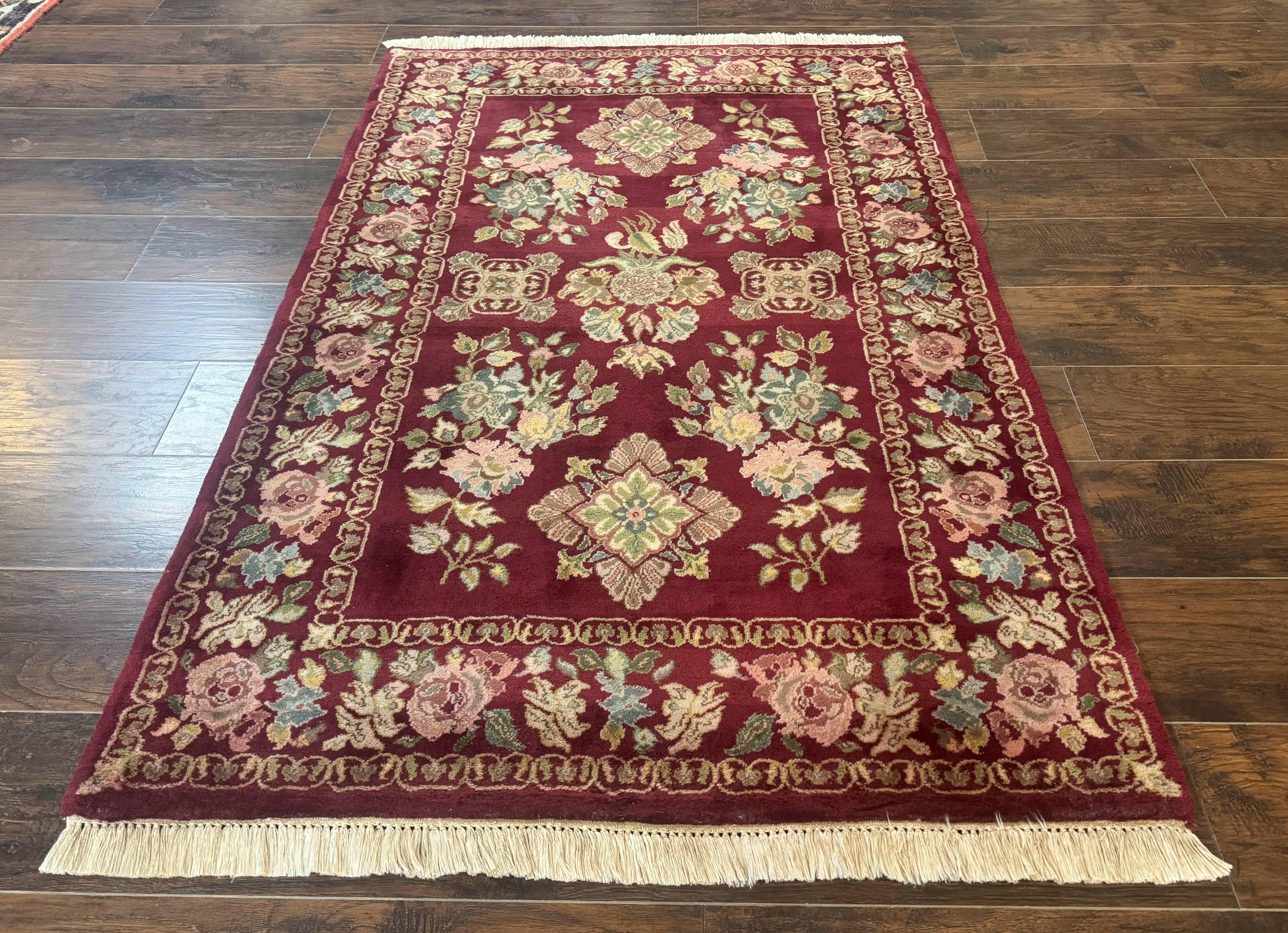 Indo Persian Kerman Rug 4x6, Burgundy, Floral - Jewel Rugs