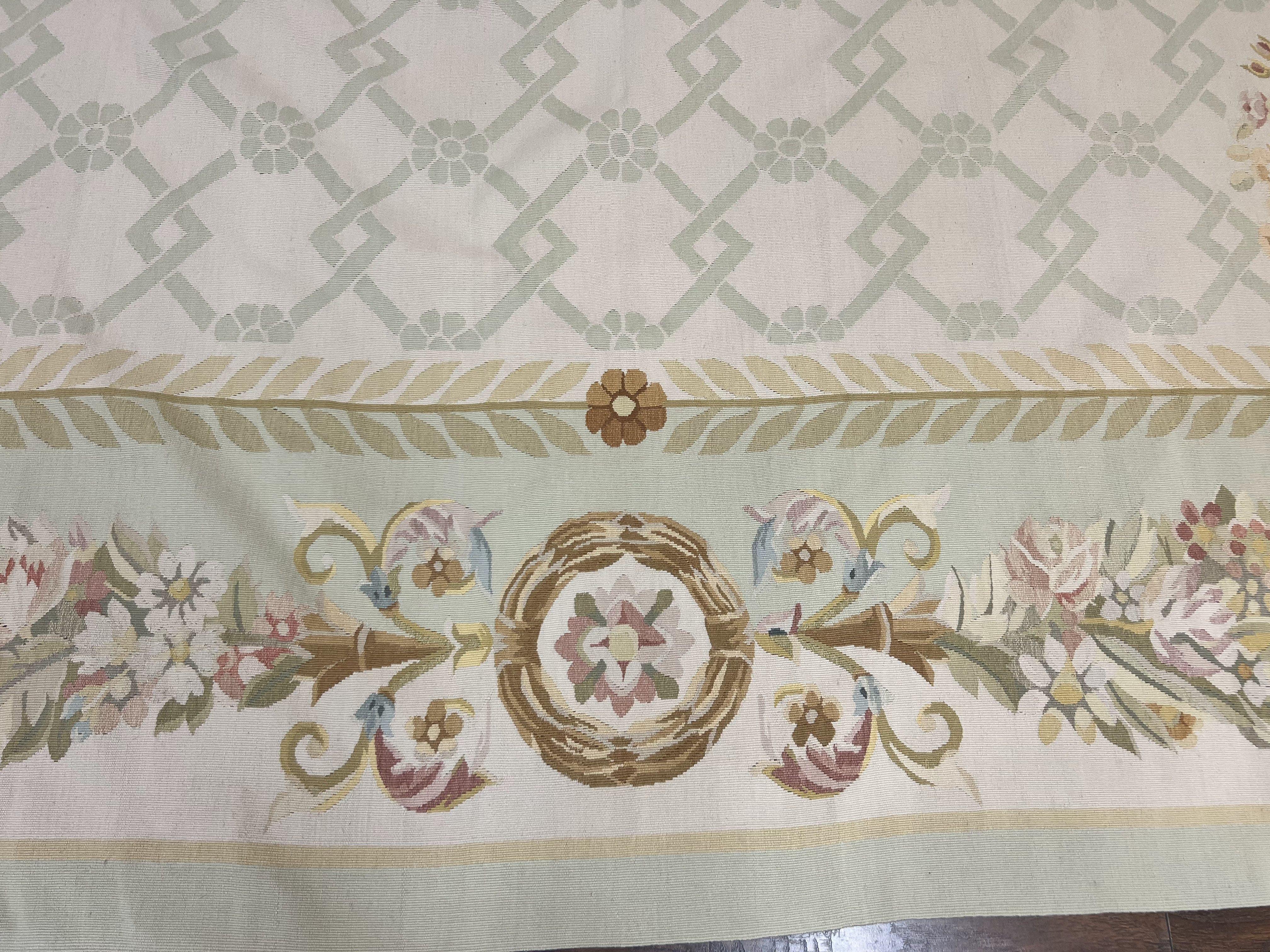 10x14 Aubusson Rug, Wool Handmade Vintage Carpet, French European Design, Elegant - Jewel Rugs