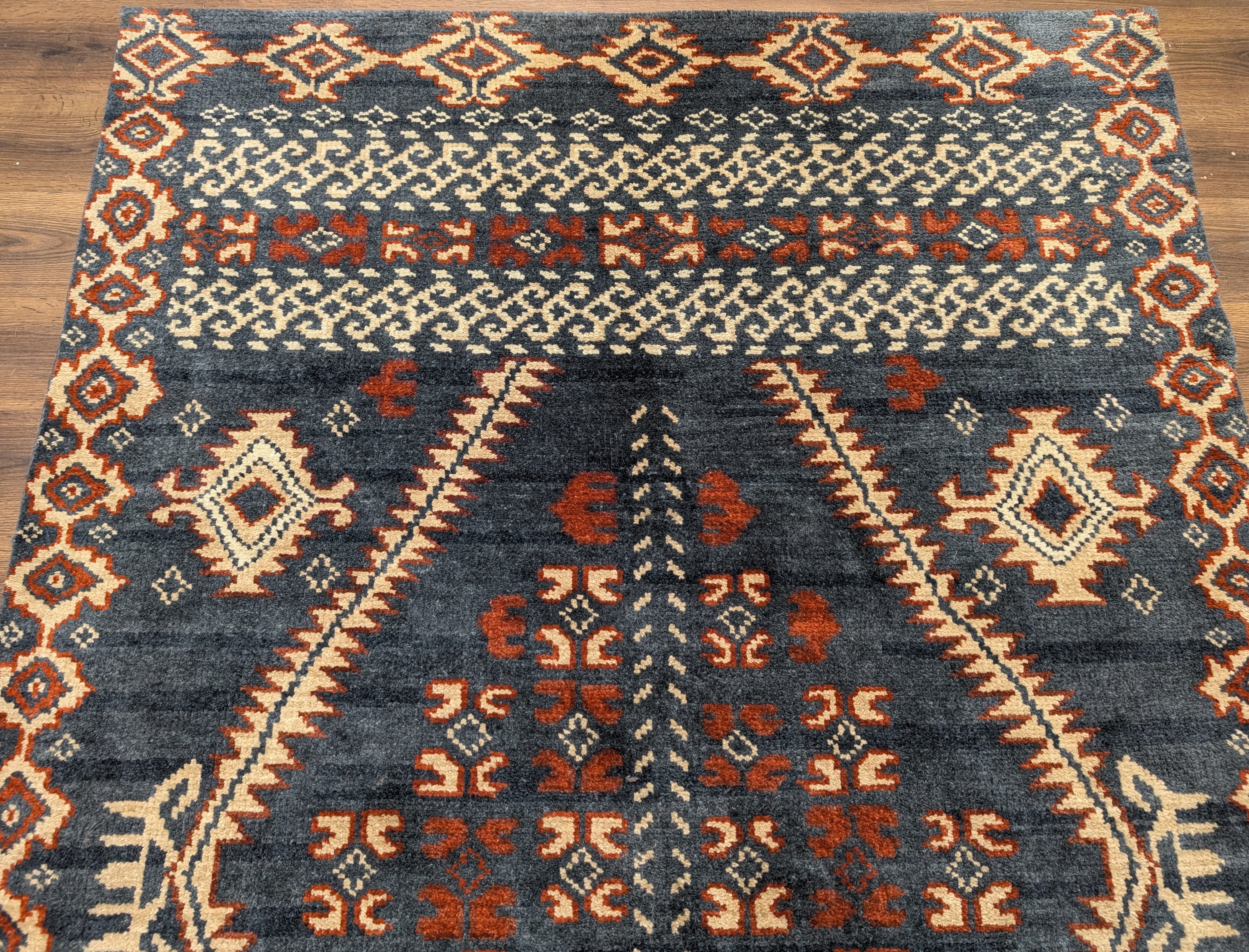 Indo Tibetan Rug 6x9, Hand-Knotted Wool Navajo Design Carpet - Jewel Rugs
