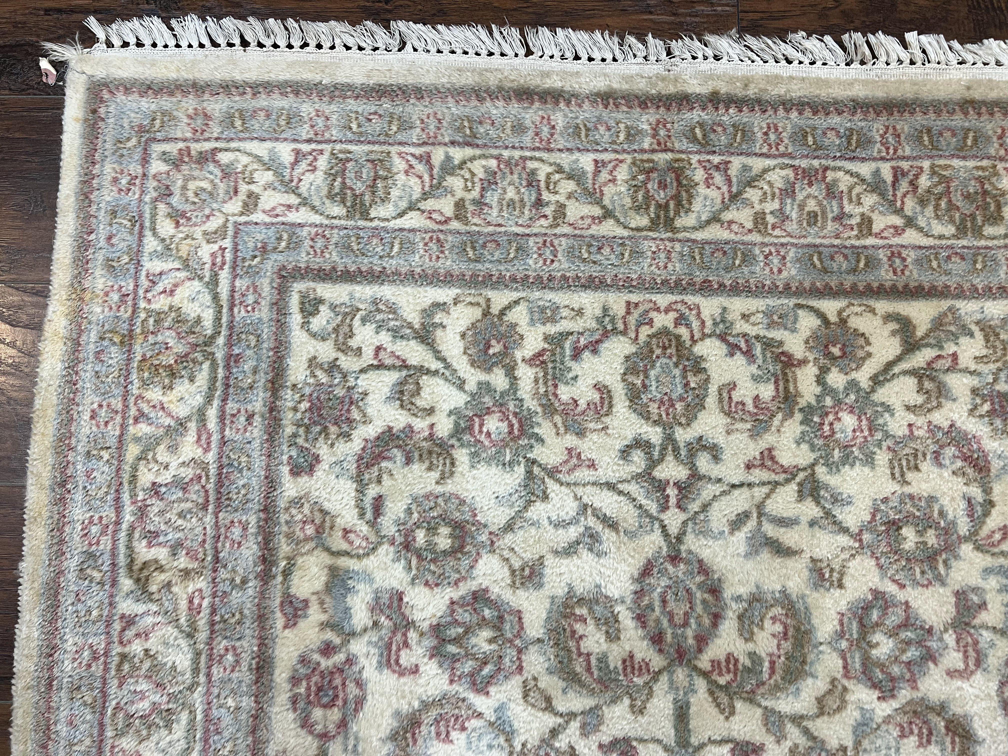Indo Persian Rug 4x6, Vintage Handmade Wool Carpet, Floral Allover Pattern, Beige, Pair A - Jewel Rugs