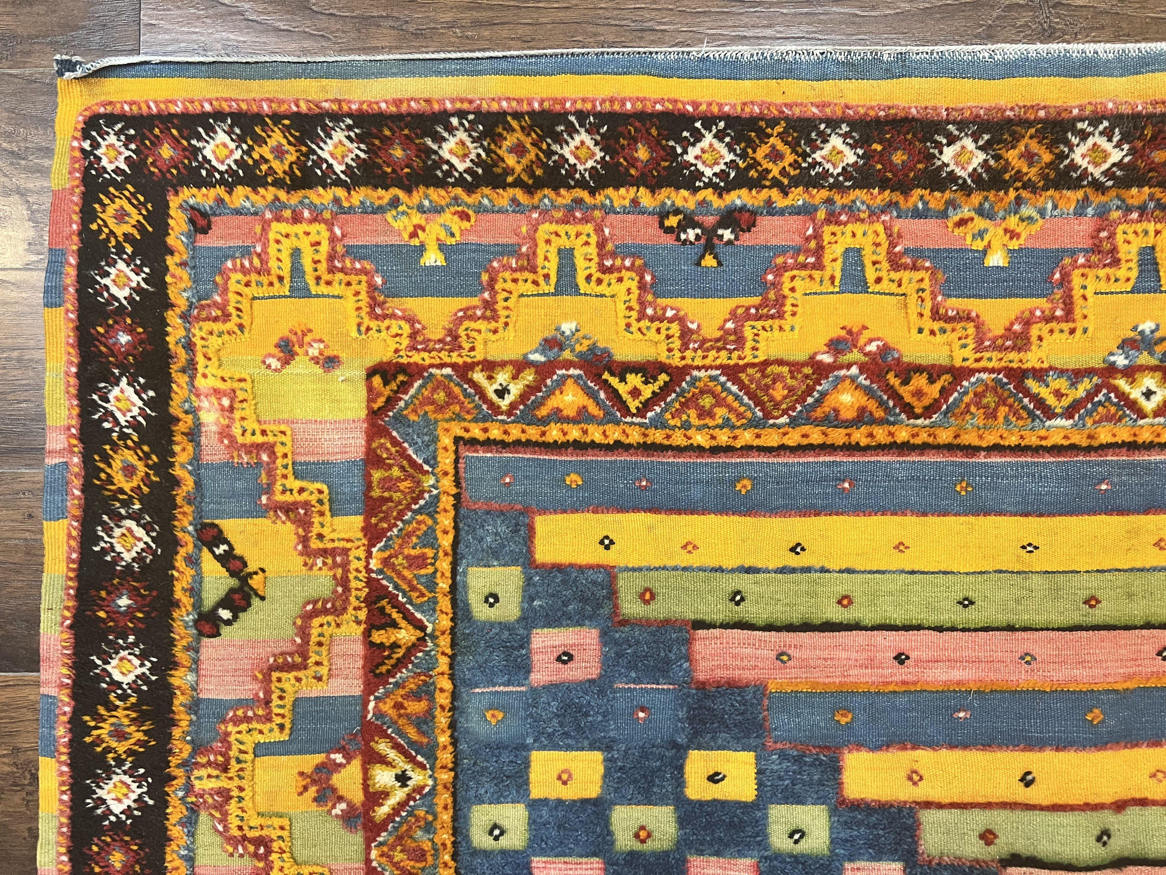 Colorful Moroccan Rug 7x8, Abstract Design, Wool Multicolor Handmade Vintage Carpet, Tribal Rug, Berber Rug - Jewel Rugs