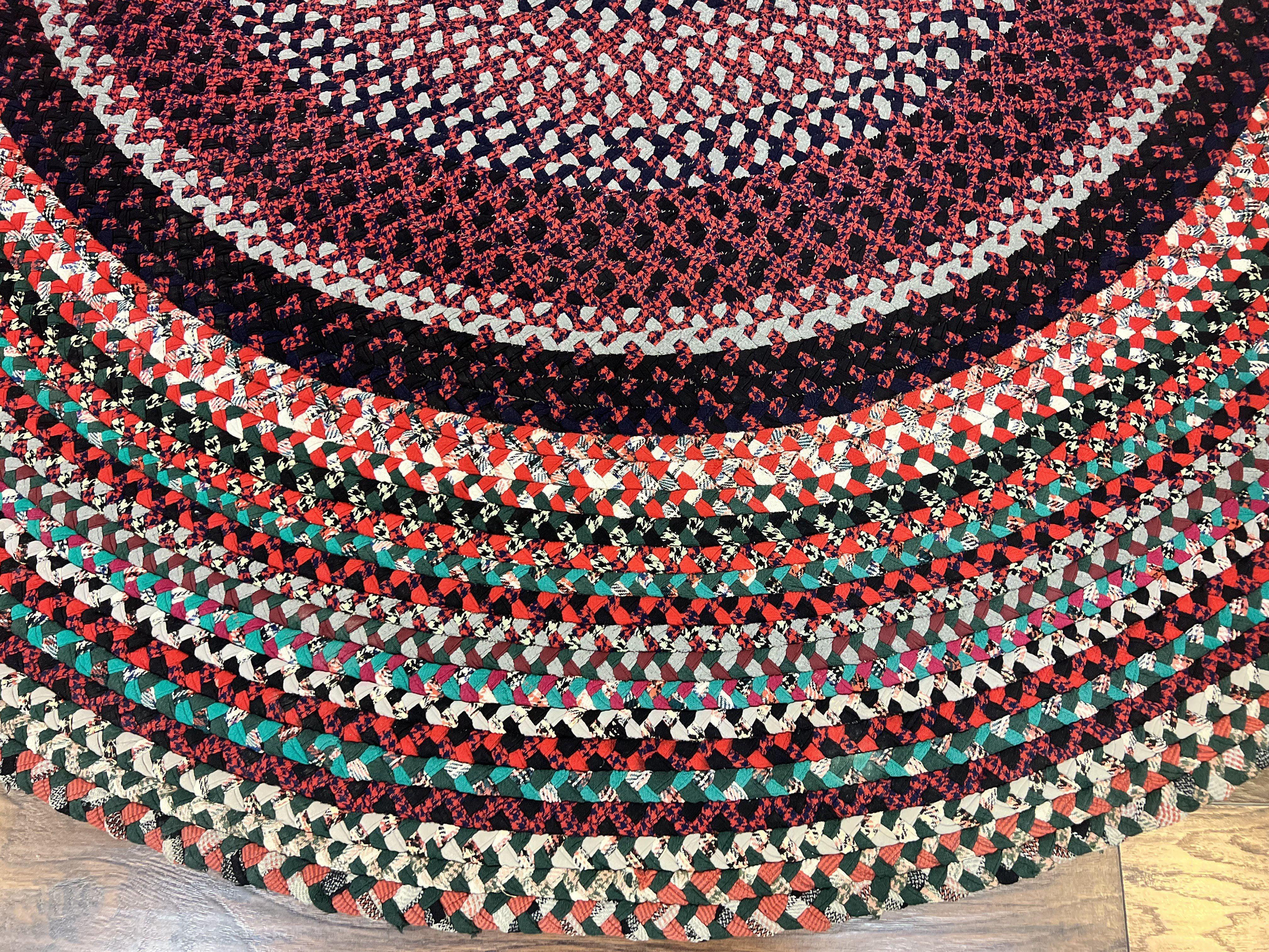 Large American Braided Rug 8x10, Multicolor Reds, Hand Braided Oval Carpet, Vintage - Jewel Rugs