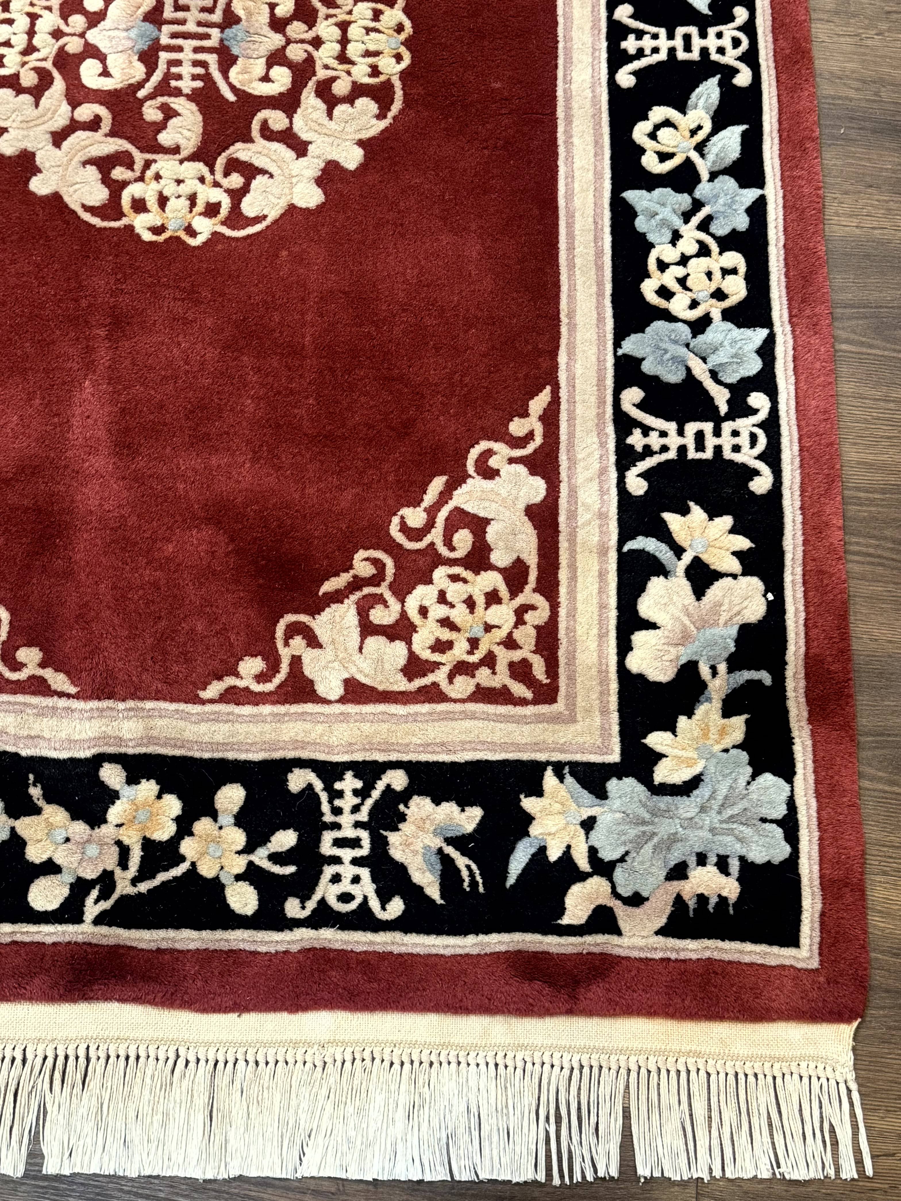 Dark Red Chinese Wool Rug 4x6, Chinese 90 Line Rug, Carving Rug, Handmade, Pair B - Jewel Rugs