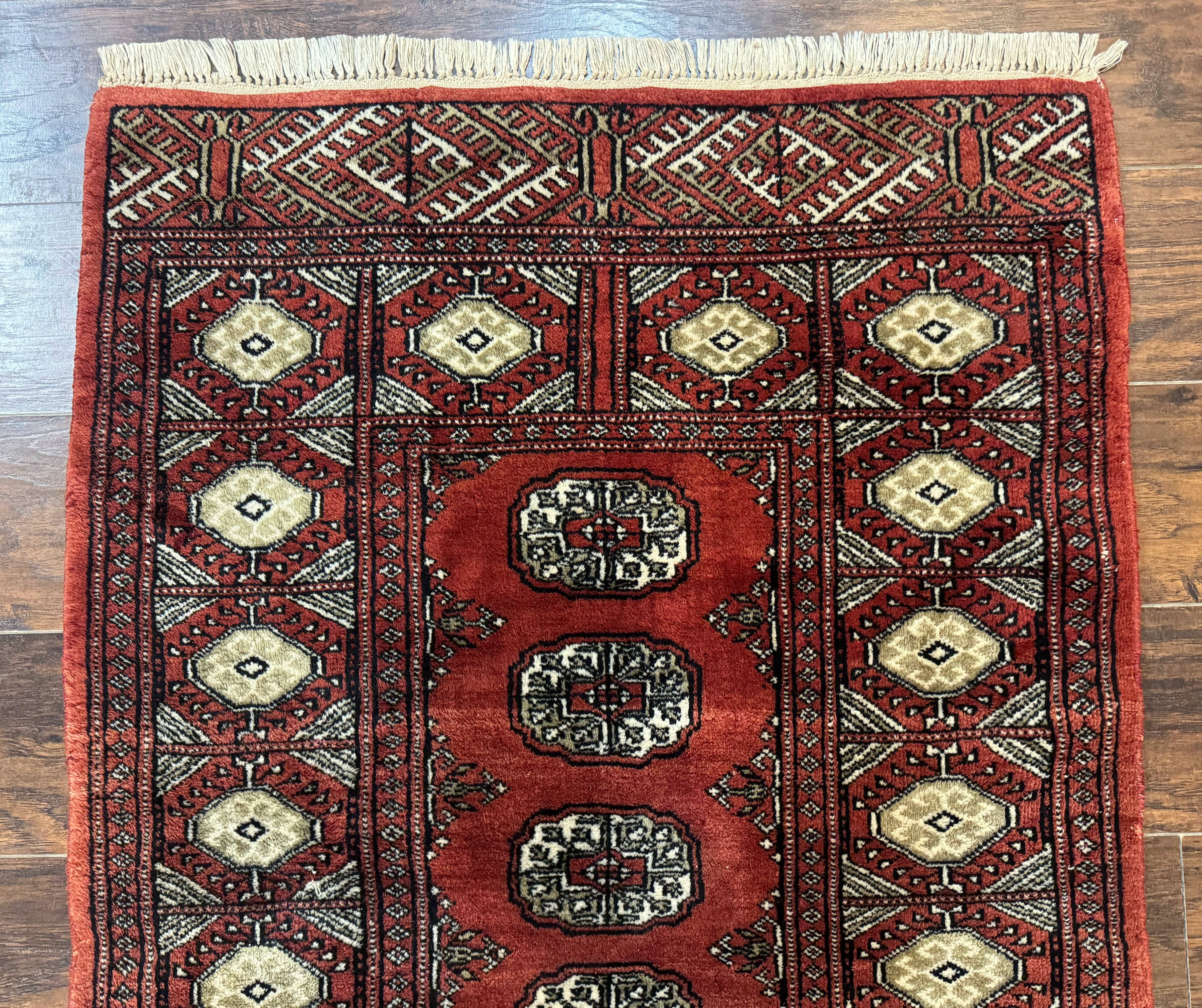 Red Pakistani Turkoman Rug 3x5, Bokhara Design, Vintage, Signed - Jewel Rugs