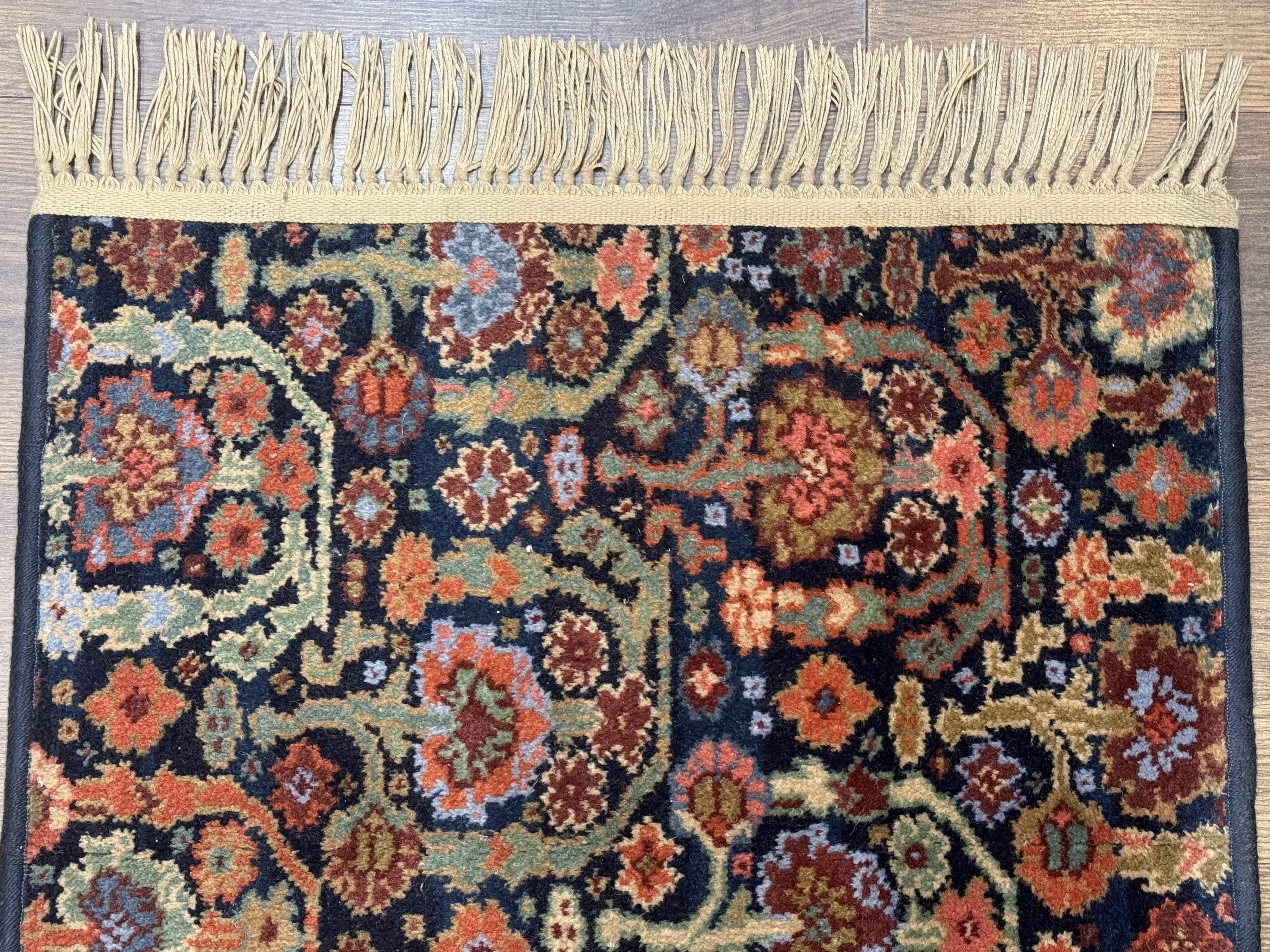 Small Wool Karastan Rug 2 x 2.5, Navy Blue, Vintage - Jewel Rugs