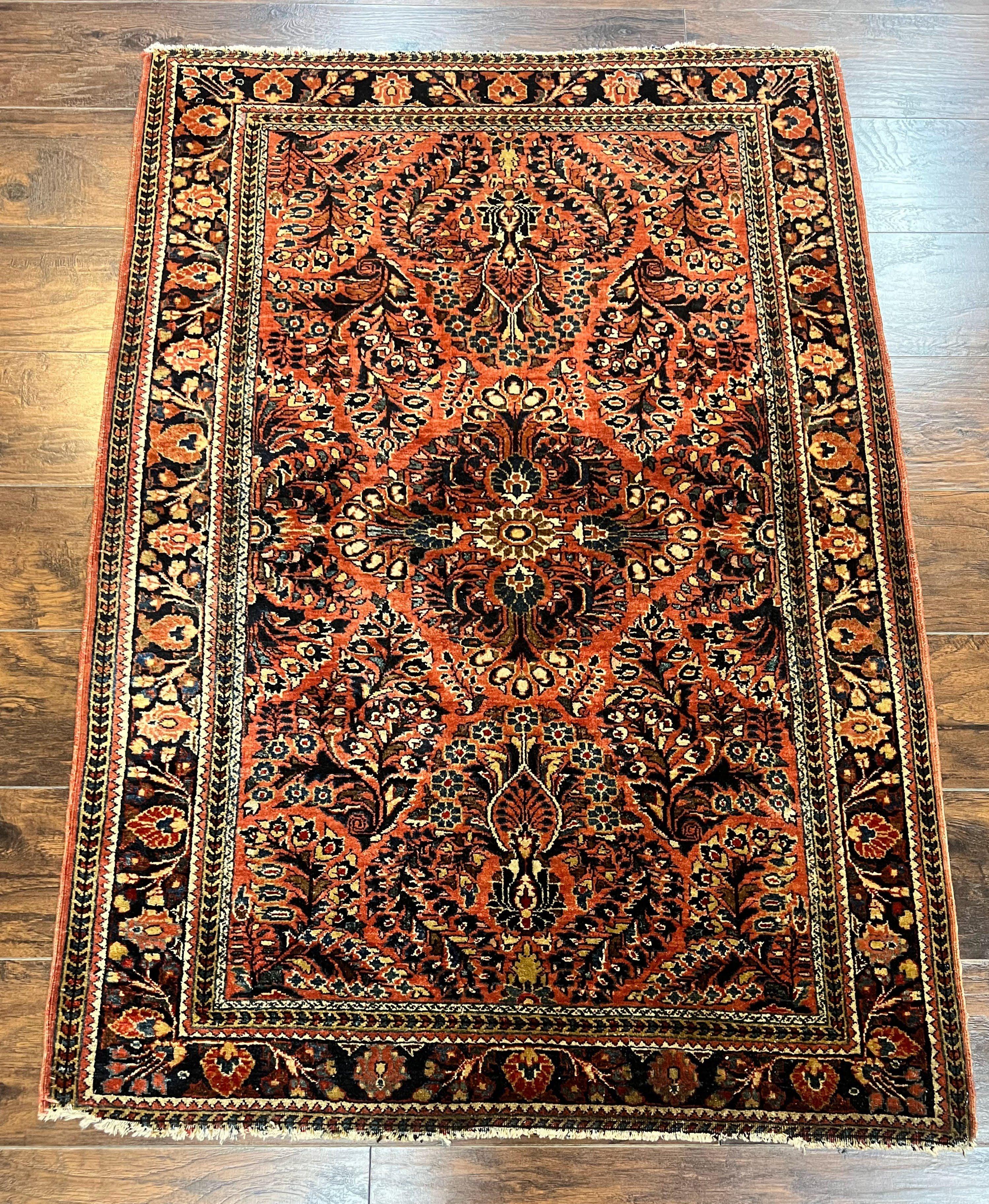 Antique Persian Sarouk Rug 3x5, Red Floral 1920s Handmade Small Wool Carpet - Jewel Rugs